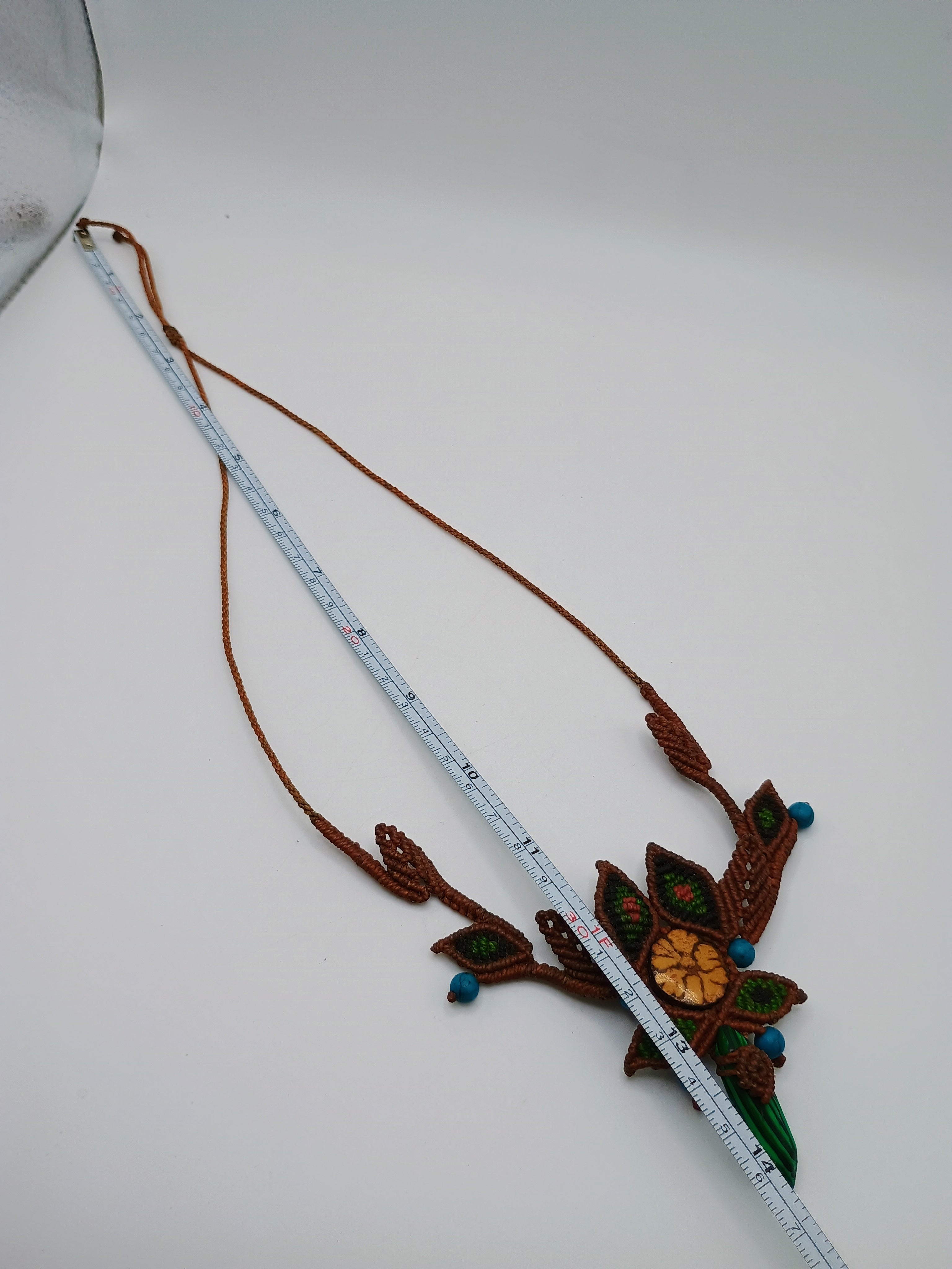 Handmade Macrame Necklace with Natural Turquoise Ayahuasca Flower