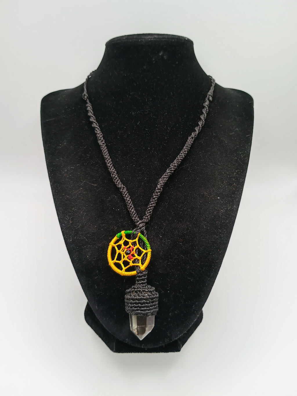 Handmade Macrame Necklace with Quartz Crystal Dreamcatcher Amulet