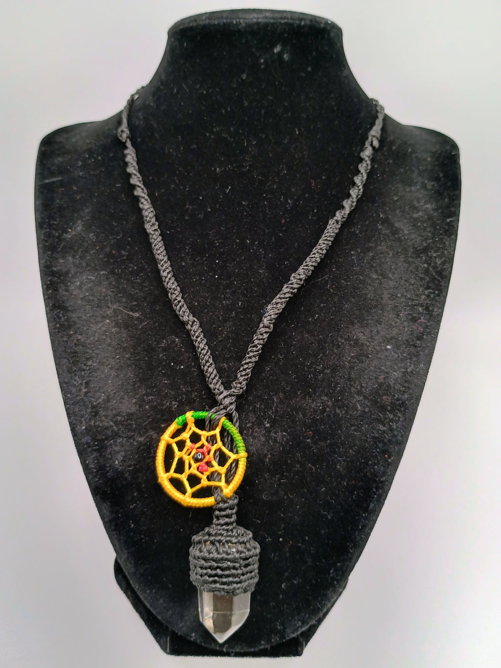Handmade Macrame Necklace with Quartz Crystal Dreamcatcher Amulet