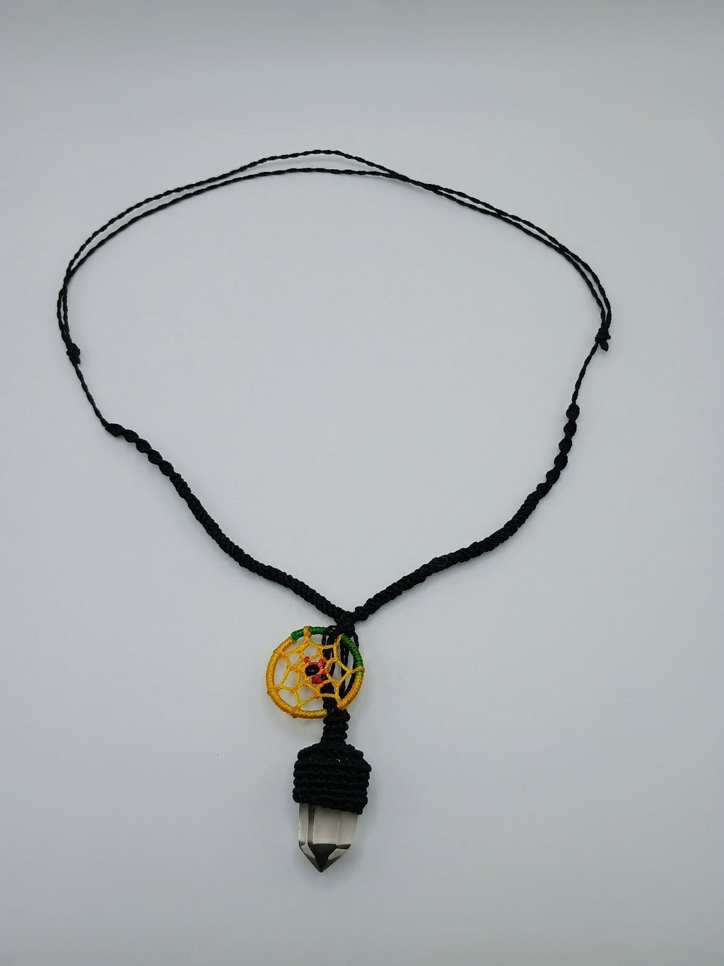 Handmade Macrame Necklace with Quartz Crystal Dreamcatcher Amulet
