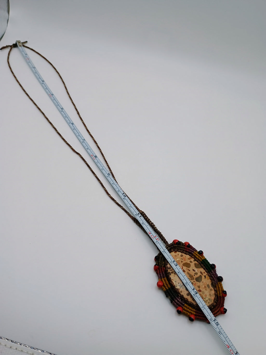 Macrame Necklace with Leopardite Stone and Huayruro Seeds - Spiritual Amulet