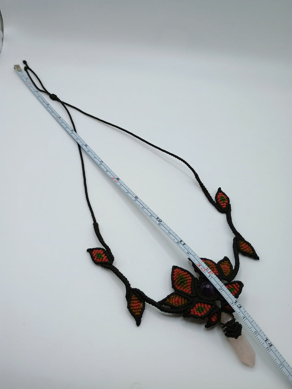 Handmade Macrame Necklace with Rose Quartz and Amethyst - Spiritual Amulet