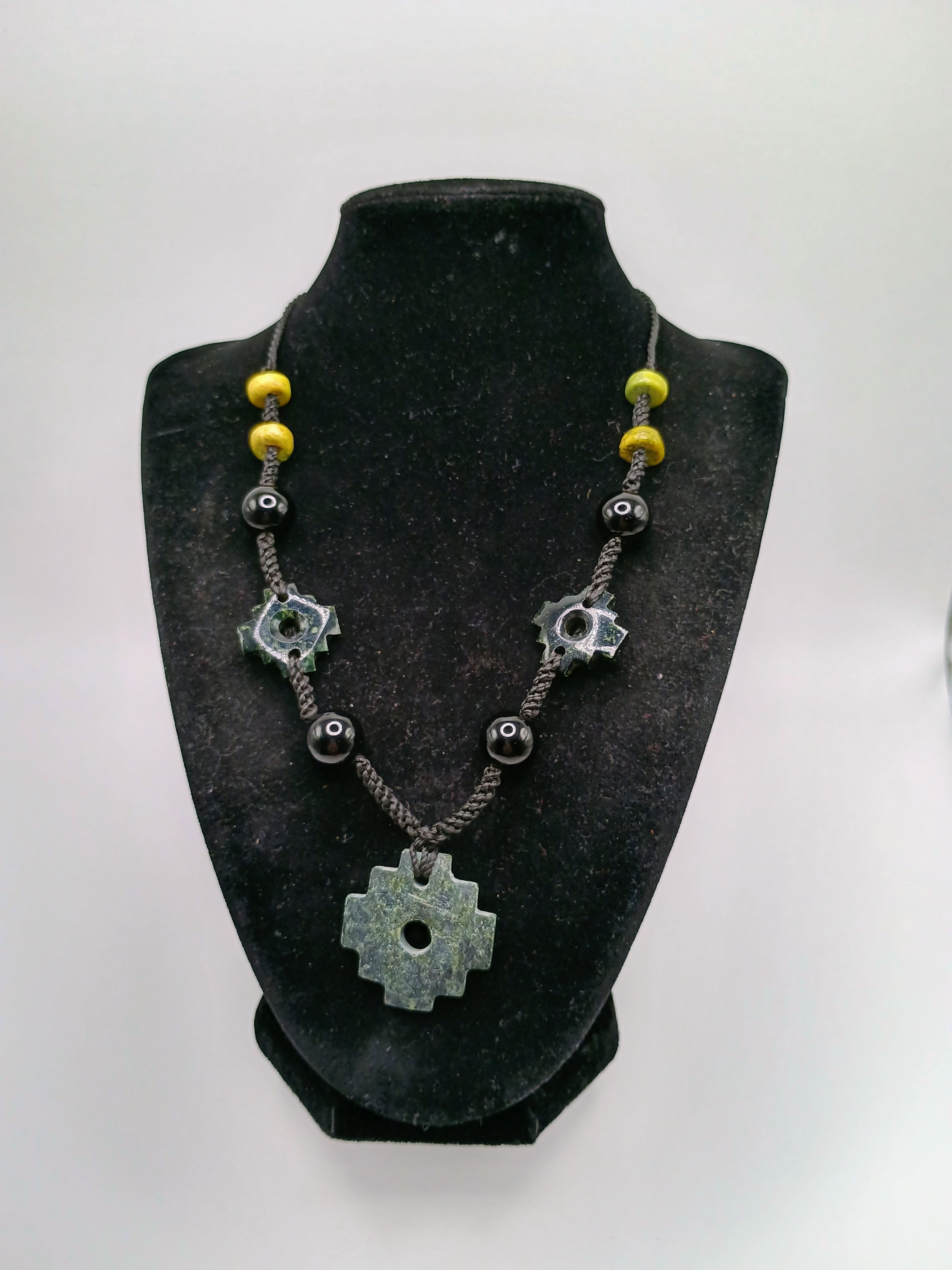 Chakana Inca Necklace Natural Stone Macramé Andean Spiritual Amulet