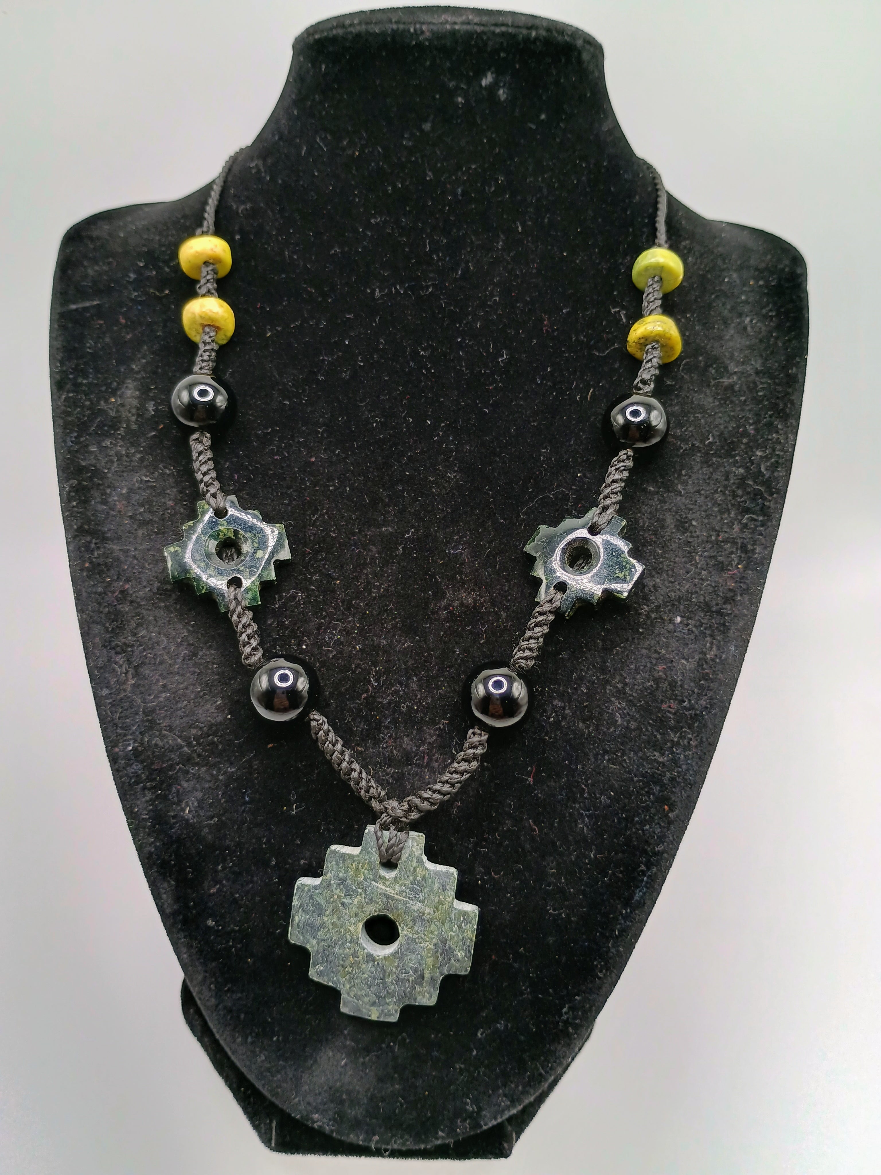 Chakana Inca Necklace Natural Stone Macramé Andean Spiritual Amulet