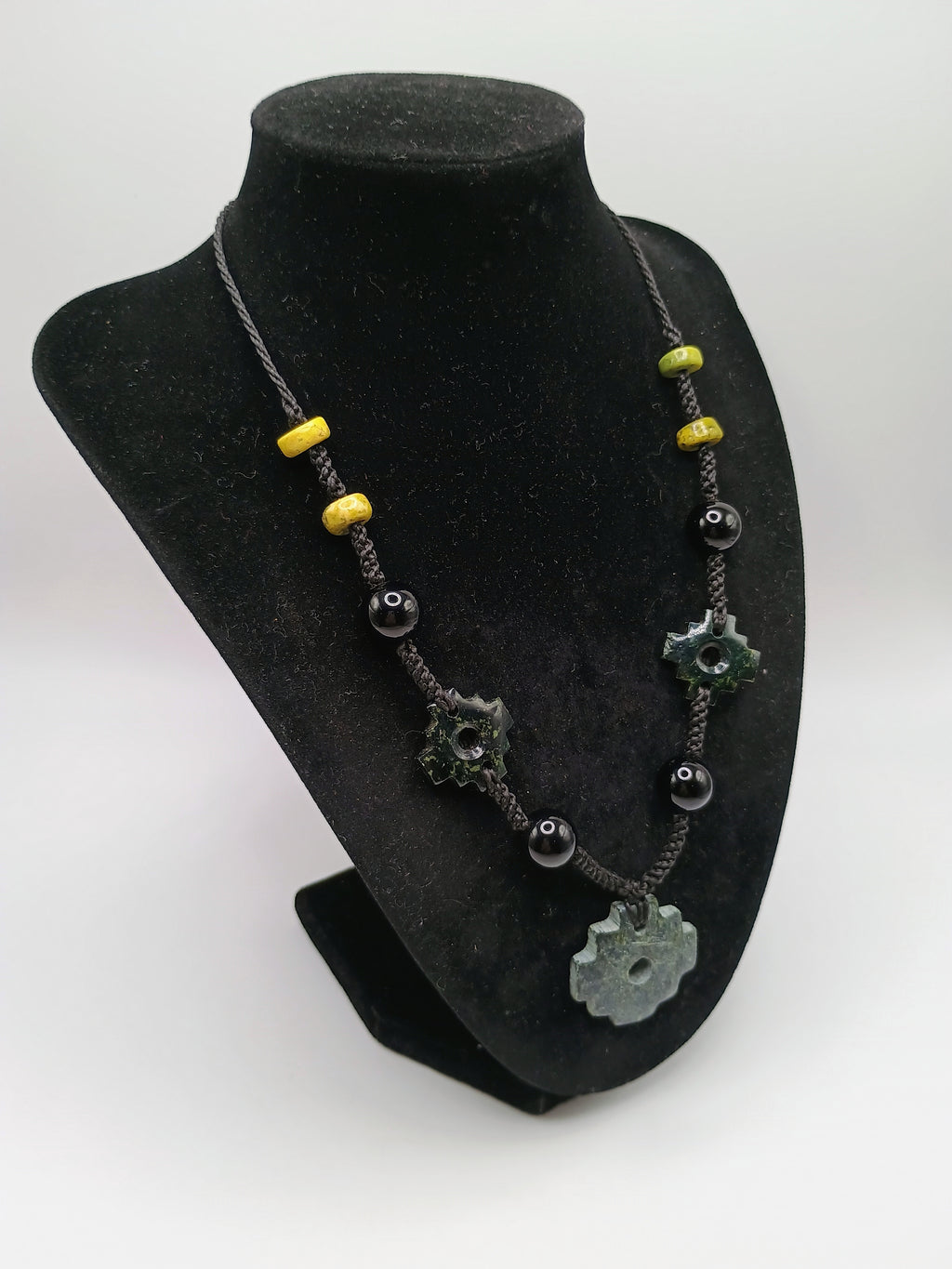 Chakana Inca Necklace Natural Stone Macramé Andean Spiritual Amulet