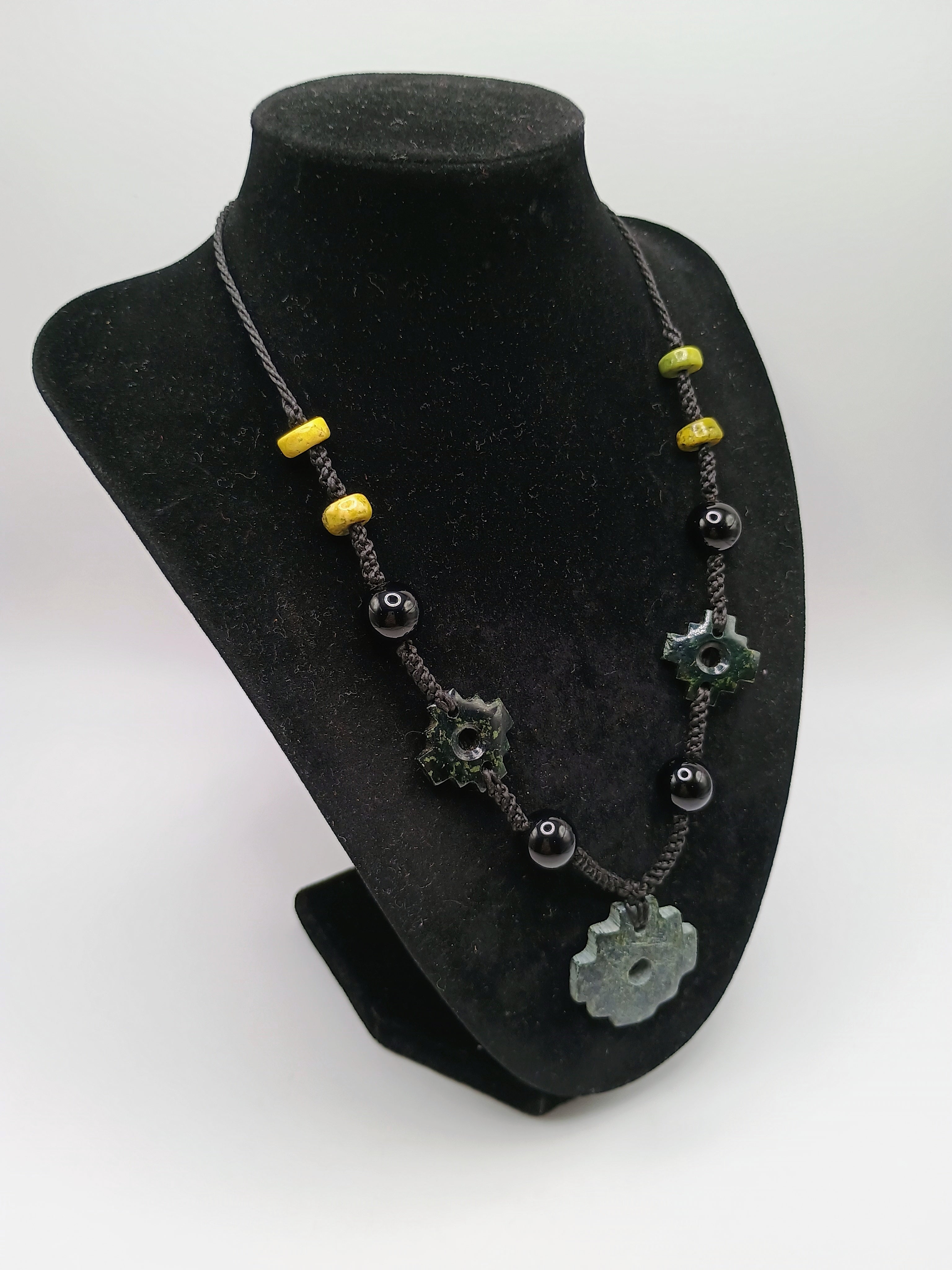 Chakana Inca Necklace Natural Stone Macramé Andean Spiritual Amulet