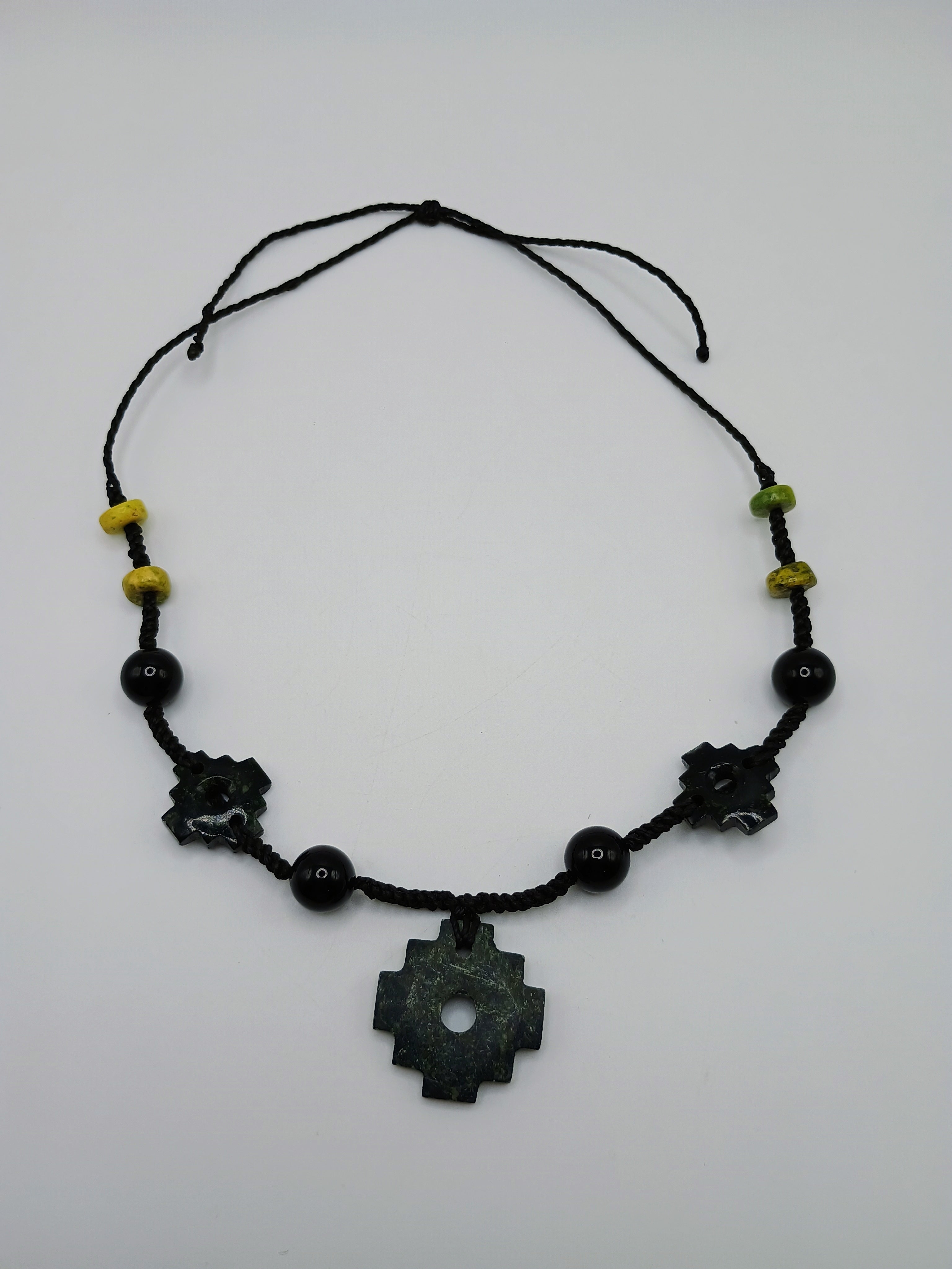 Chakana Inca Necklace Natural Stone Macramé Andean Spiritual Amulet