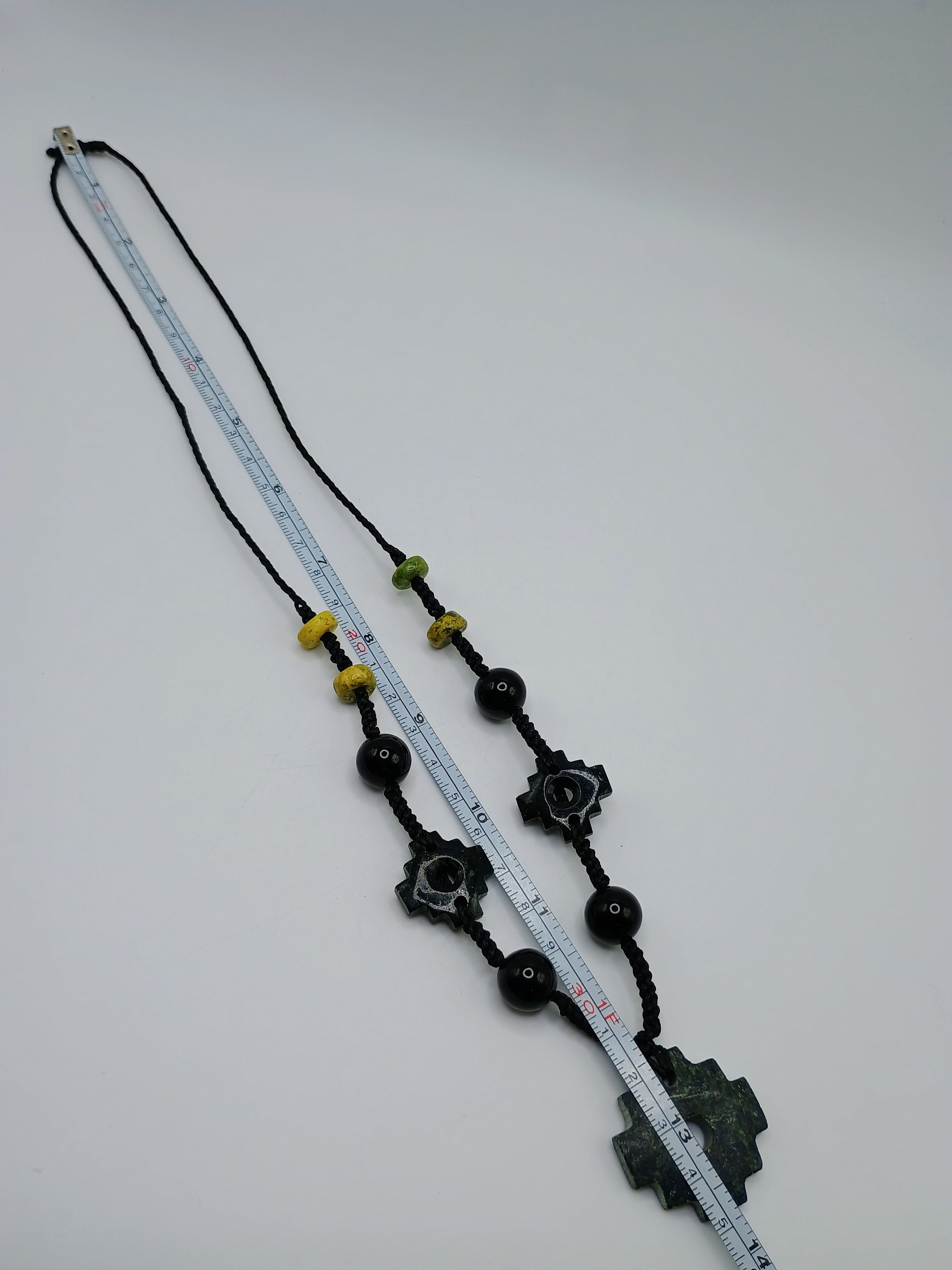 Chakana Inca Necklace Natural Stone Macramé Andean Spiritual Amulet