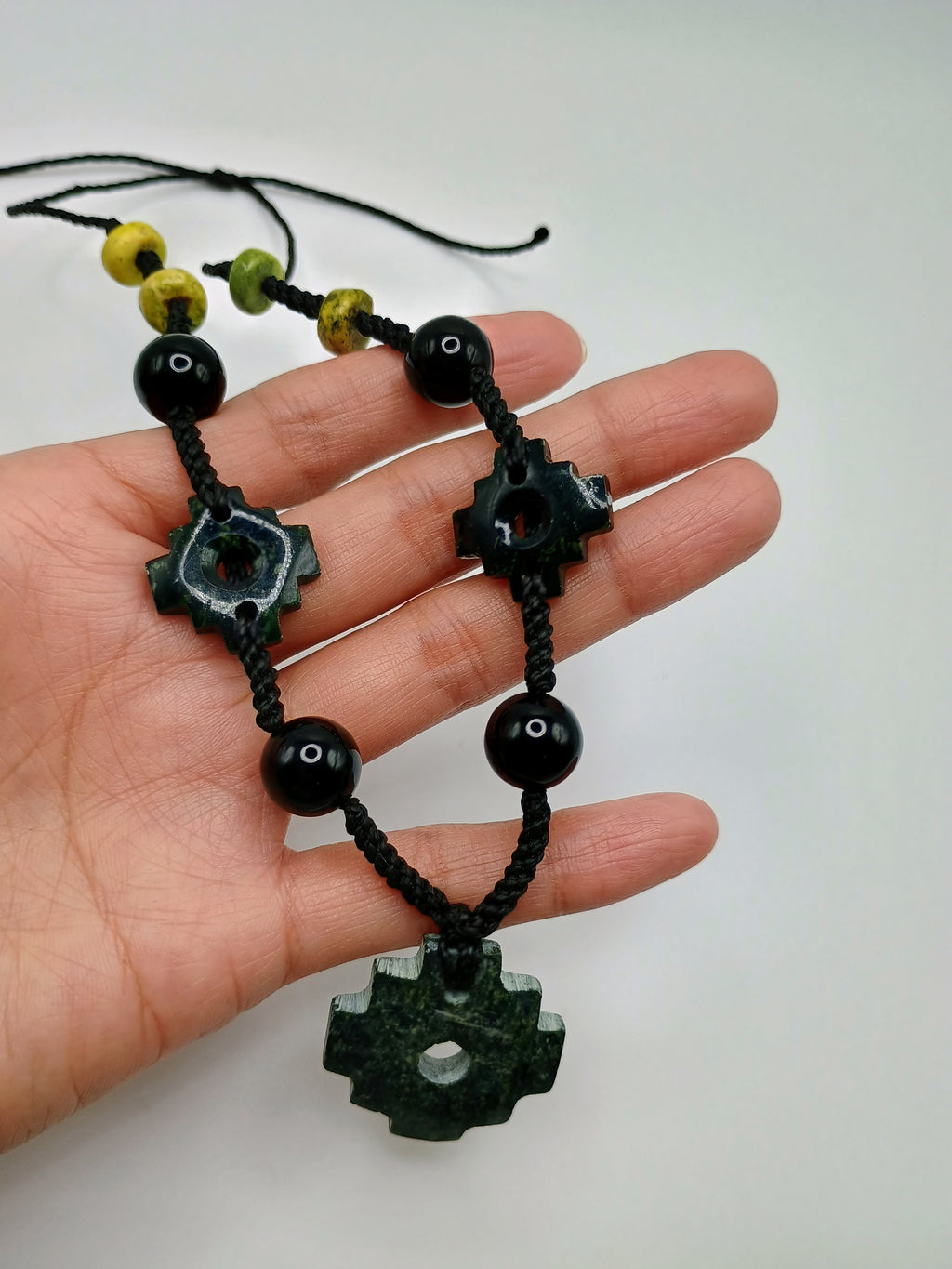Chakana Inca Necklace Natural Stone Macramé Andean Spiritual Amulet