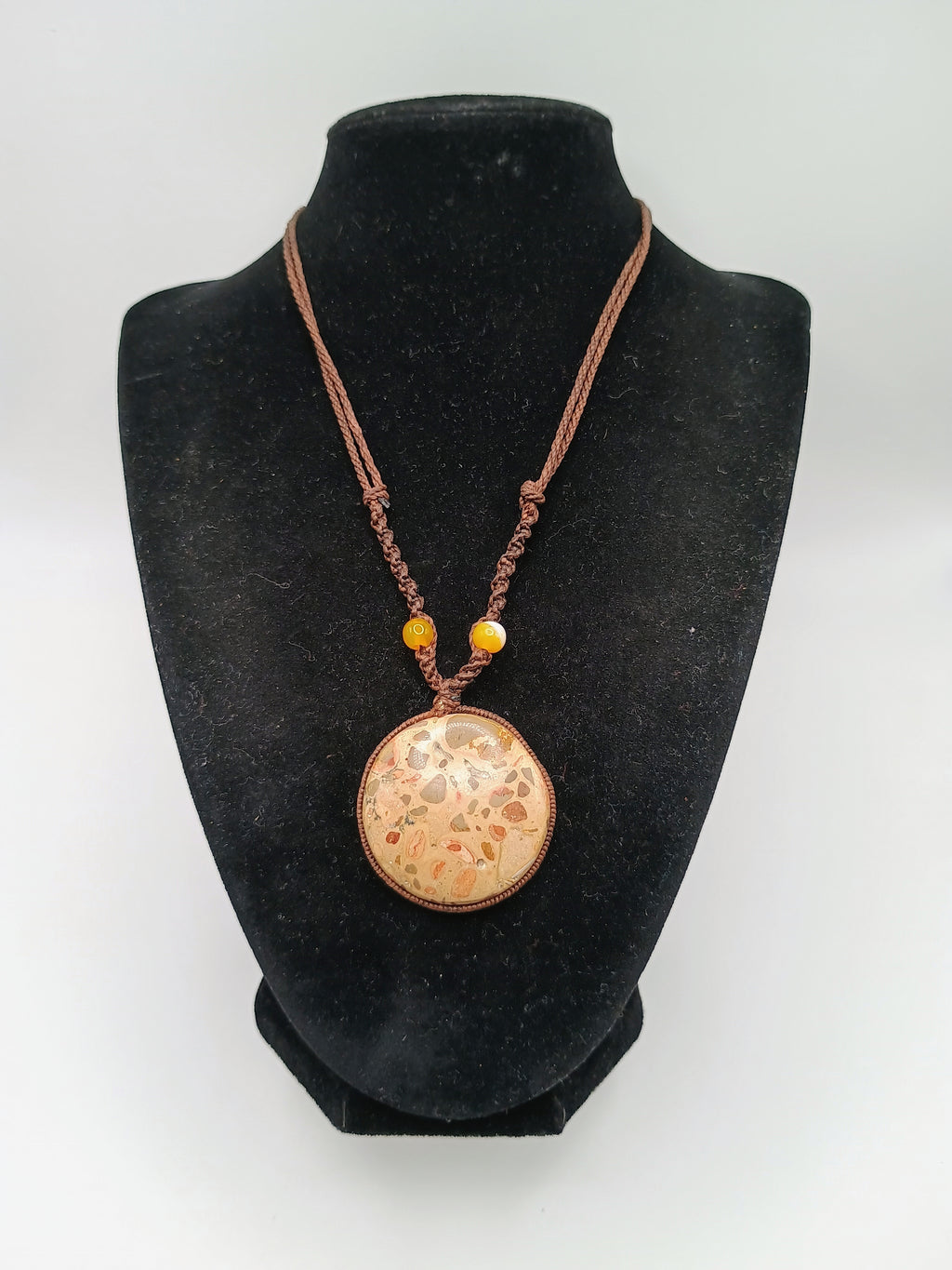 Handmade Macrame Necklace with Natural Leopard Stone, Spiritual Amulet