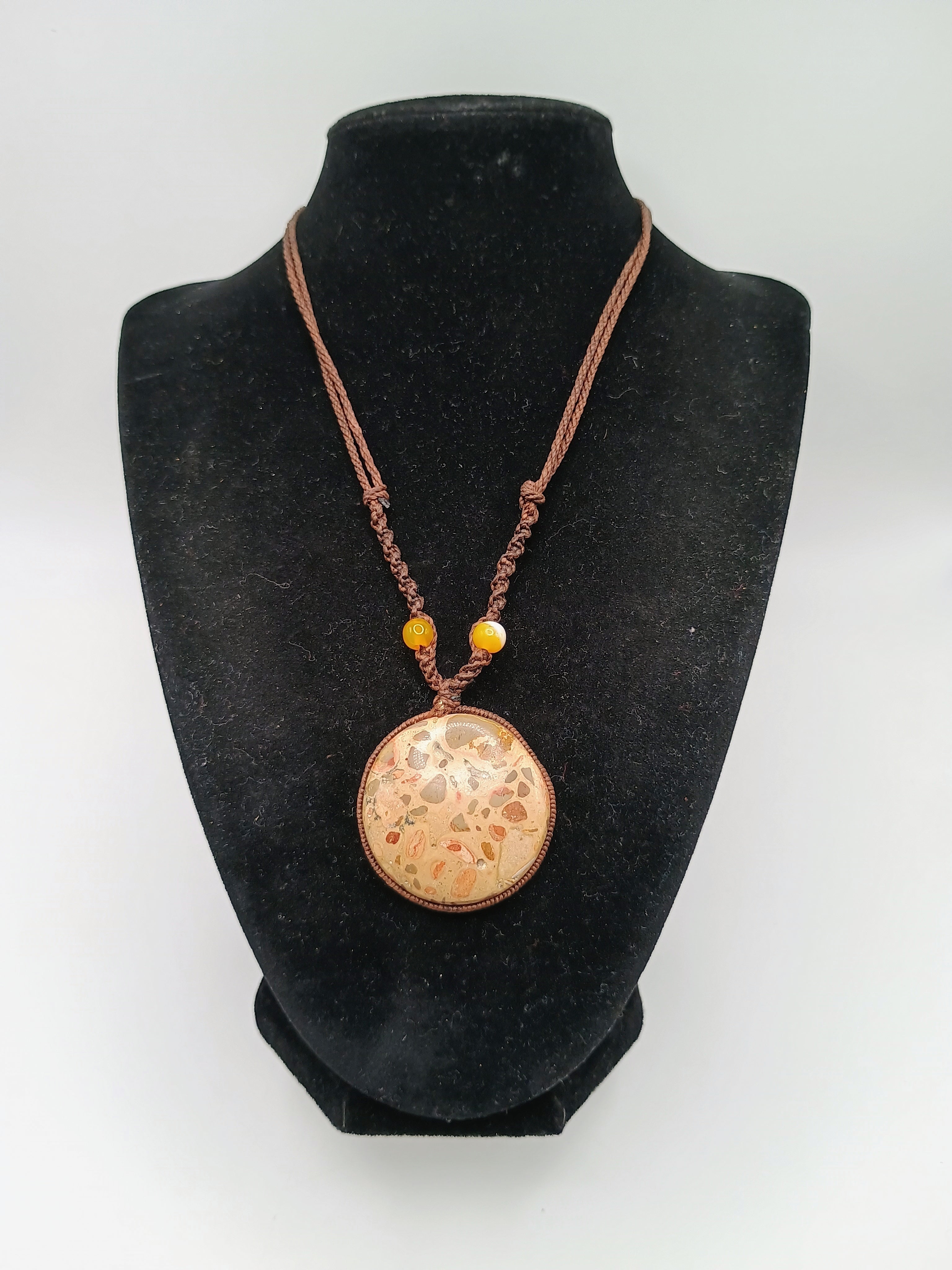 Handmade Macrame Necklace with Natural Leopard Stone, Spiritual Amulet