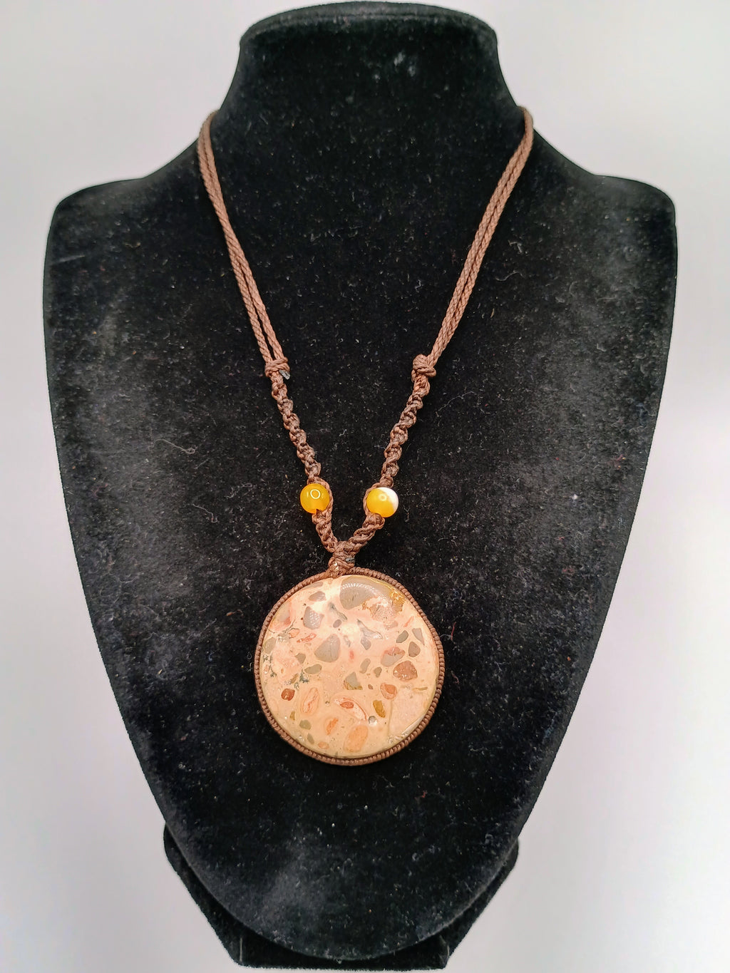 Handmade Macrame Necklace with Natural Leopard Stone, Spiritual Amulet