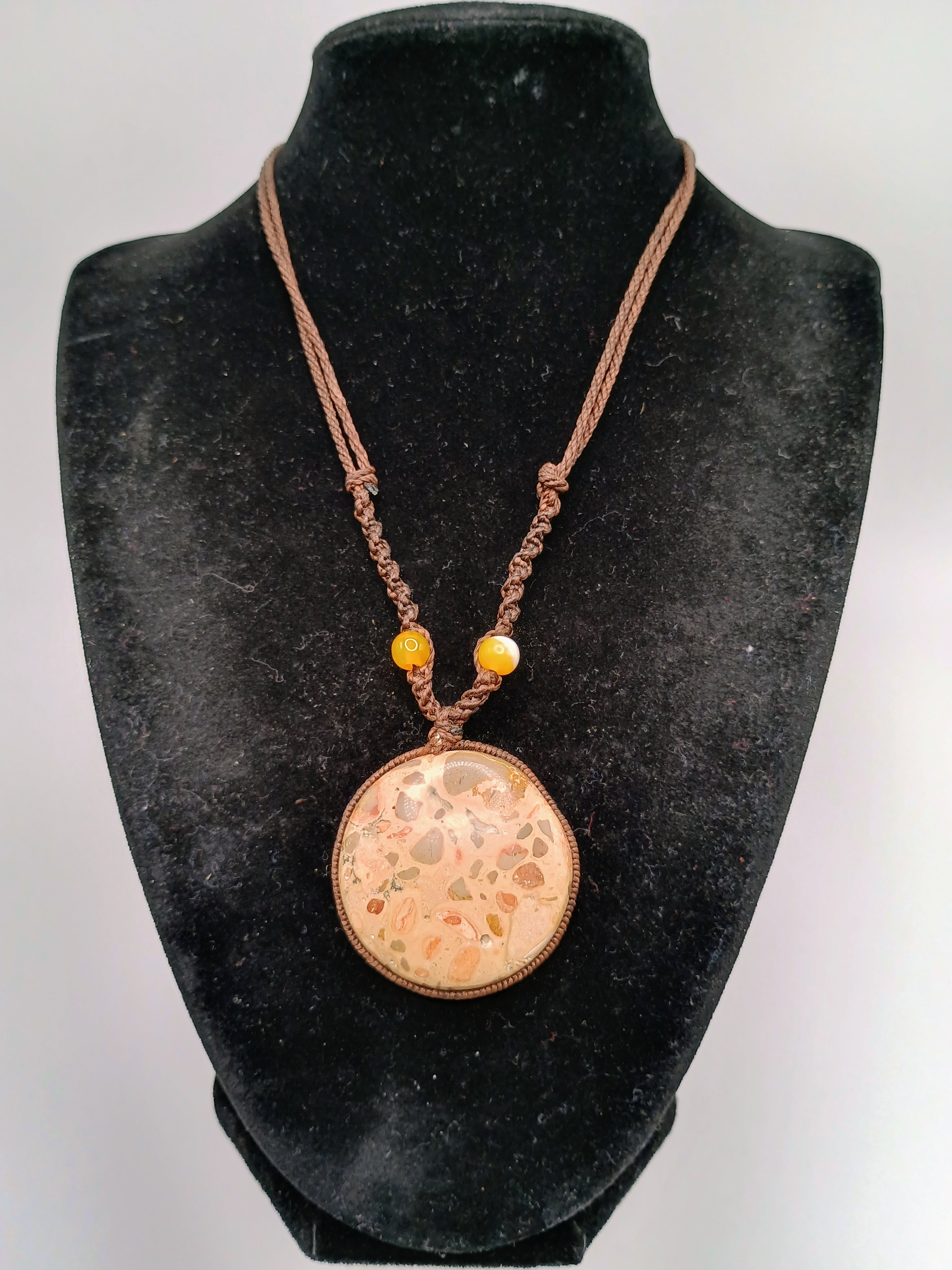 Handmade Macrame Necklace with Natural Leopard Stone, Spiritual Amulet