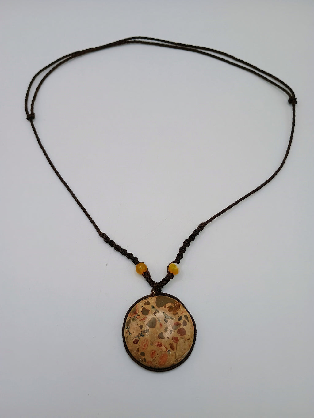 Handmade Macrame Necklace with Natural Leopard Stone, Spiritual Amulet