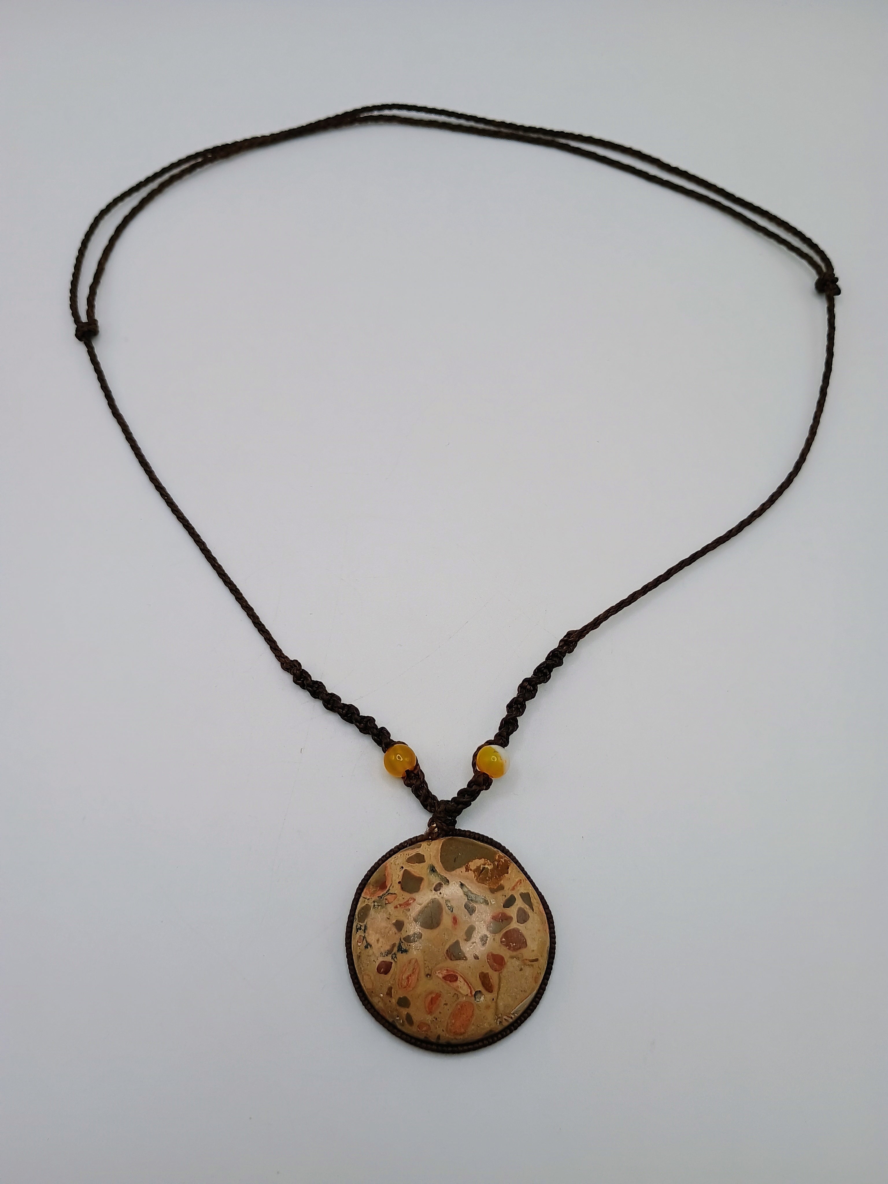 Handmade Macrame Necklace with Natural Leopard Stone, Spiritual Amulet