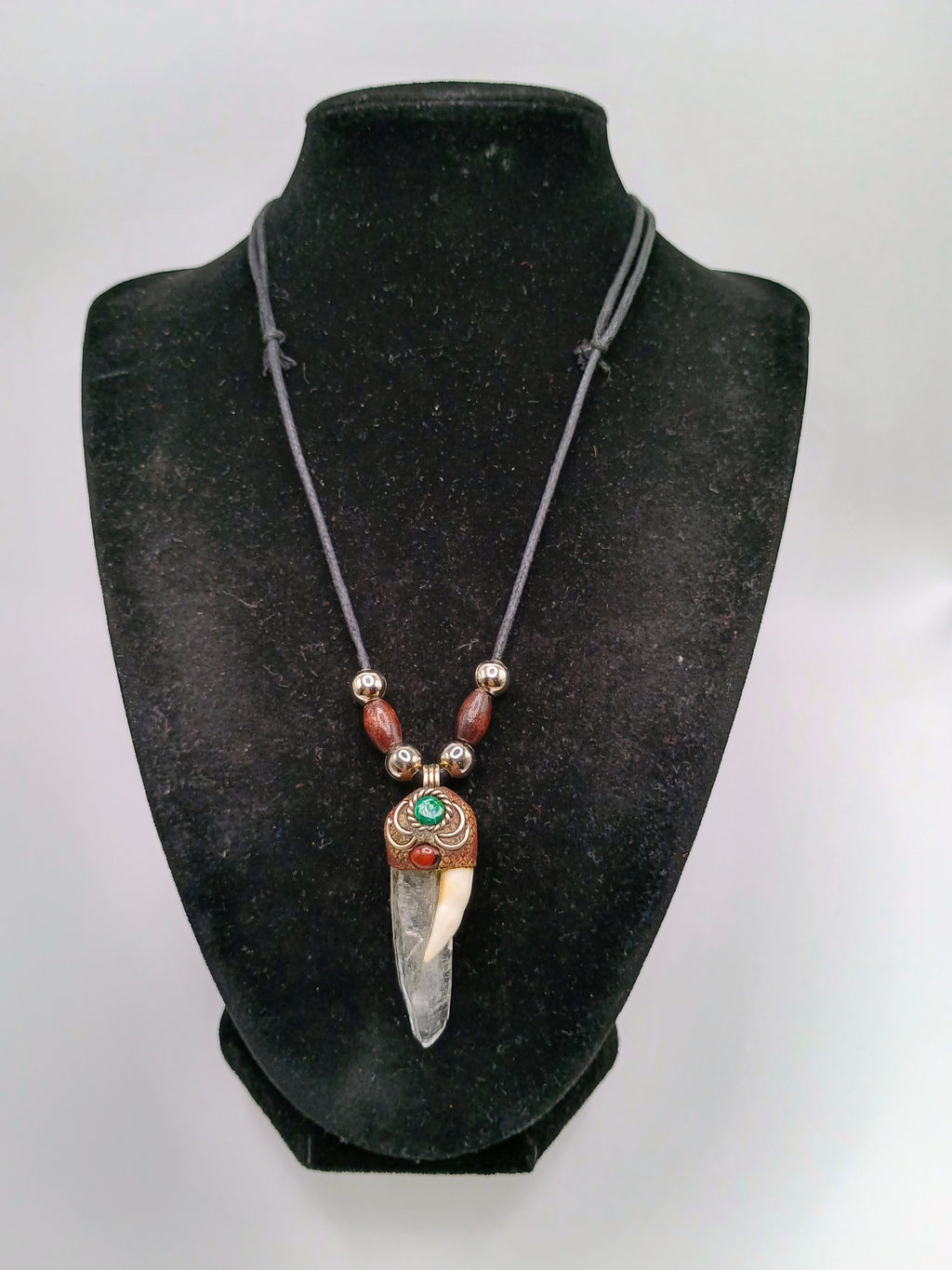 Handmade Macrame Necklace with Quartz Crystal and Sea Lion Tooth