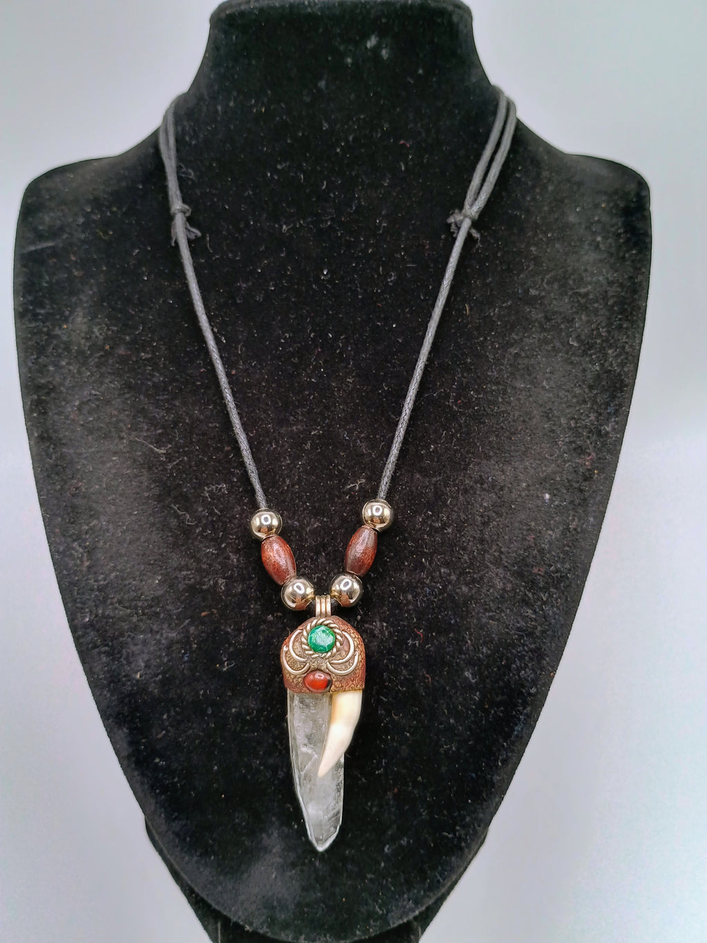 Handmade Macrame Necklace with Quartz Crystal and Sea Lion Tooth