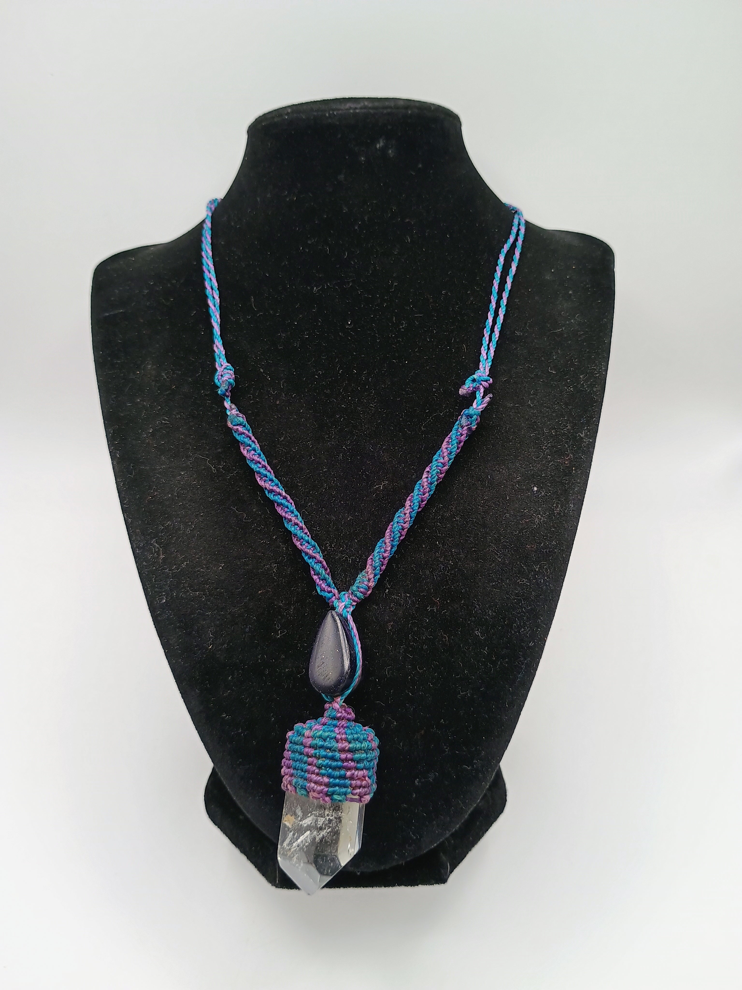 Handmade Macrame Necklace with Natural Crystal Quartz, Spiritual Amulet