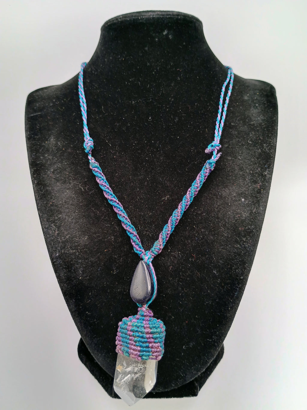 Handmade Macrame Necklace with Natural Crystal Quartz, Spiritual Amulet