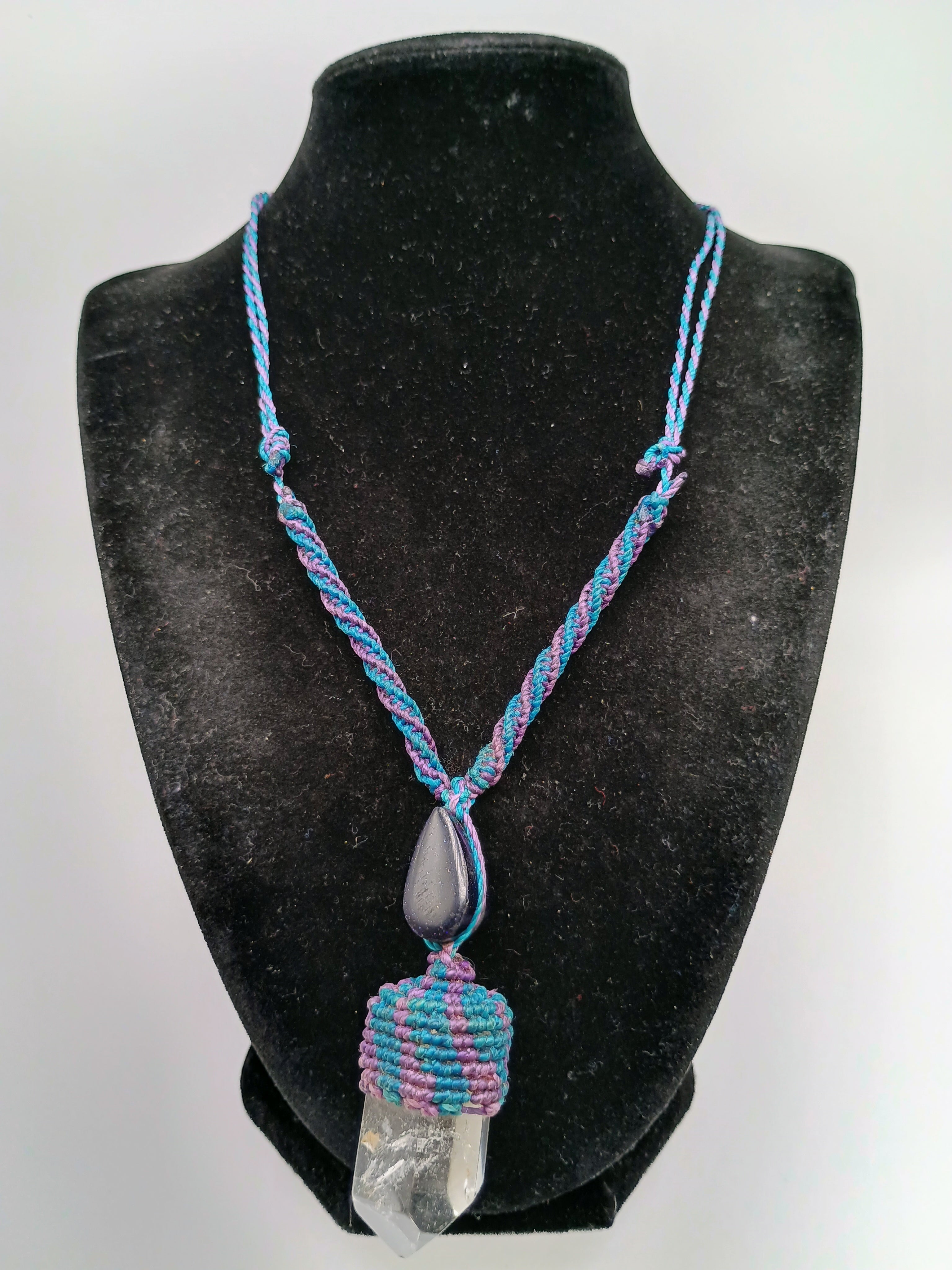 Handmade Macrame Necklace with Natural Crystal Quartz, Spiritual Amulet