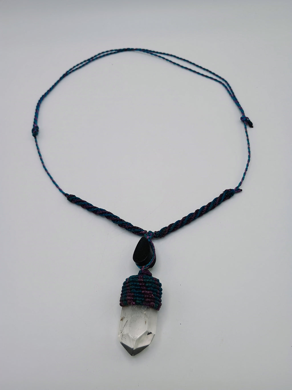 Handmade Macrame Necklace with Natural Crystal Quartz, Spiritual Amulet