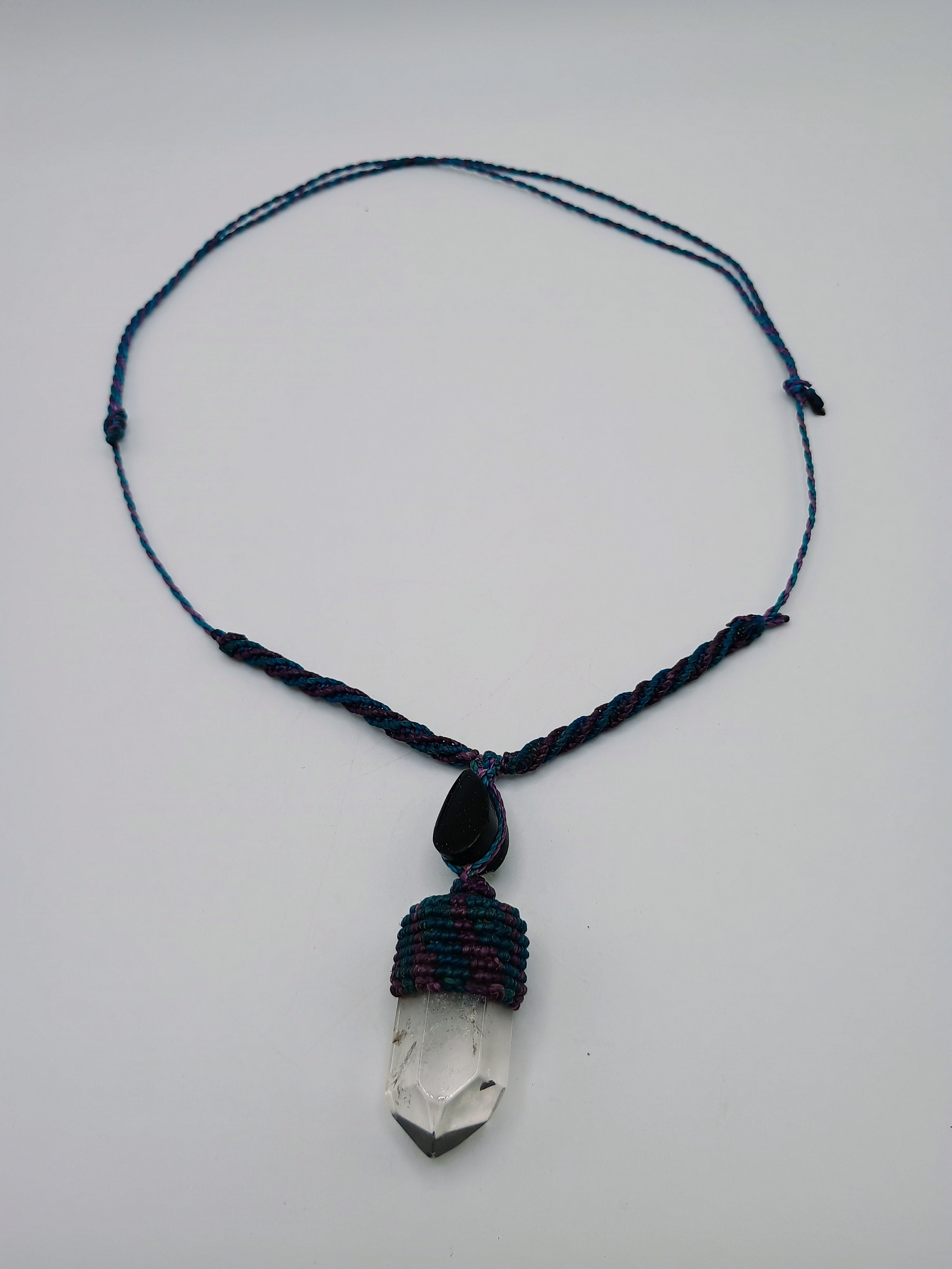 Handmade Macrame Necklace with Natural Crystal Quartz, Spiritual Amulet