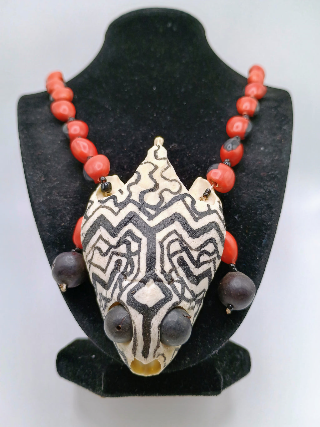 Handmade Tribal Necklace with Huayruro Seeds, Shamanic Pendant