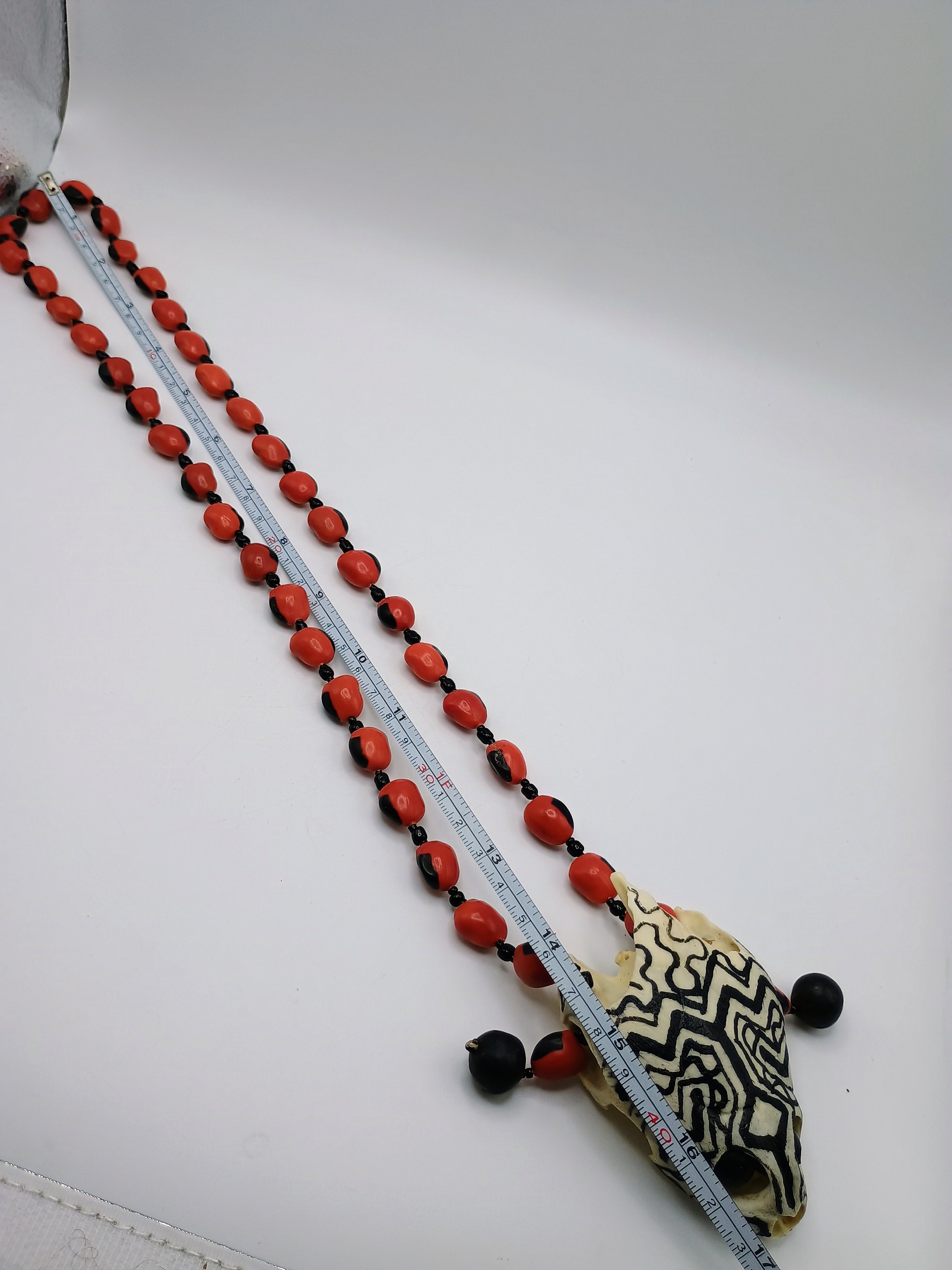 Handmade Tribal Necklace with Huayruro Seeds, Shamanic Pendant