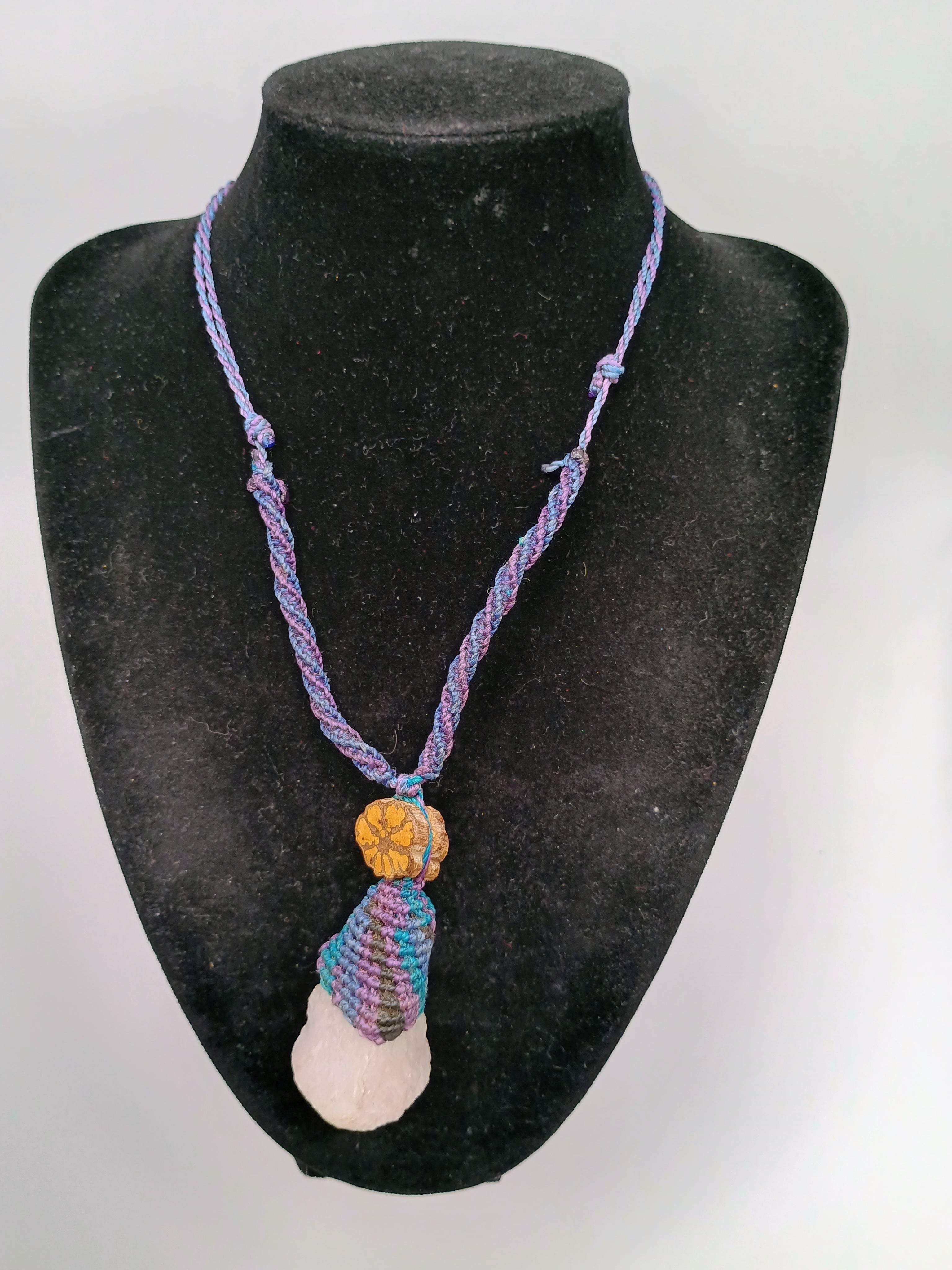 Natural Rose Quartz Necklace, Ayahuasca Flower Macrame Spiritual Amulet