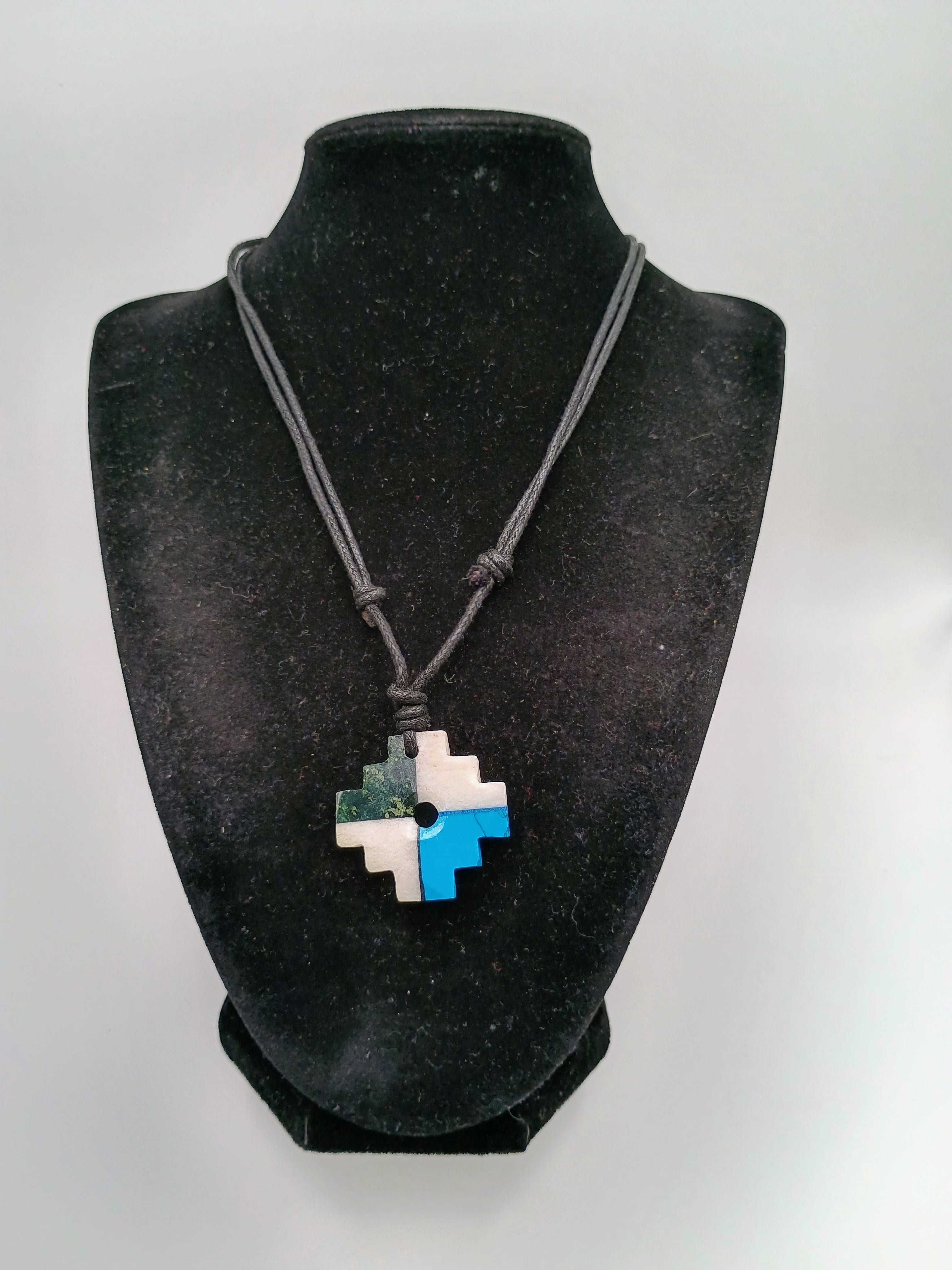 Chakana Inca Necklace, Hand Carved Andean Cross, Natural Stone