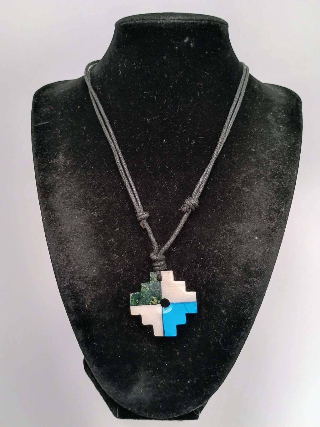 Chakana Inca Necklace, Hand Carved Andean Cross, Natural Stone