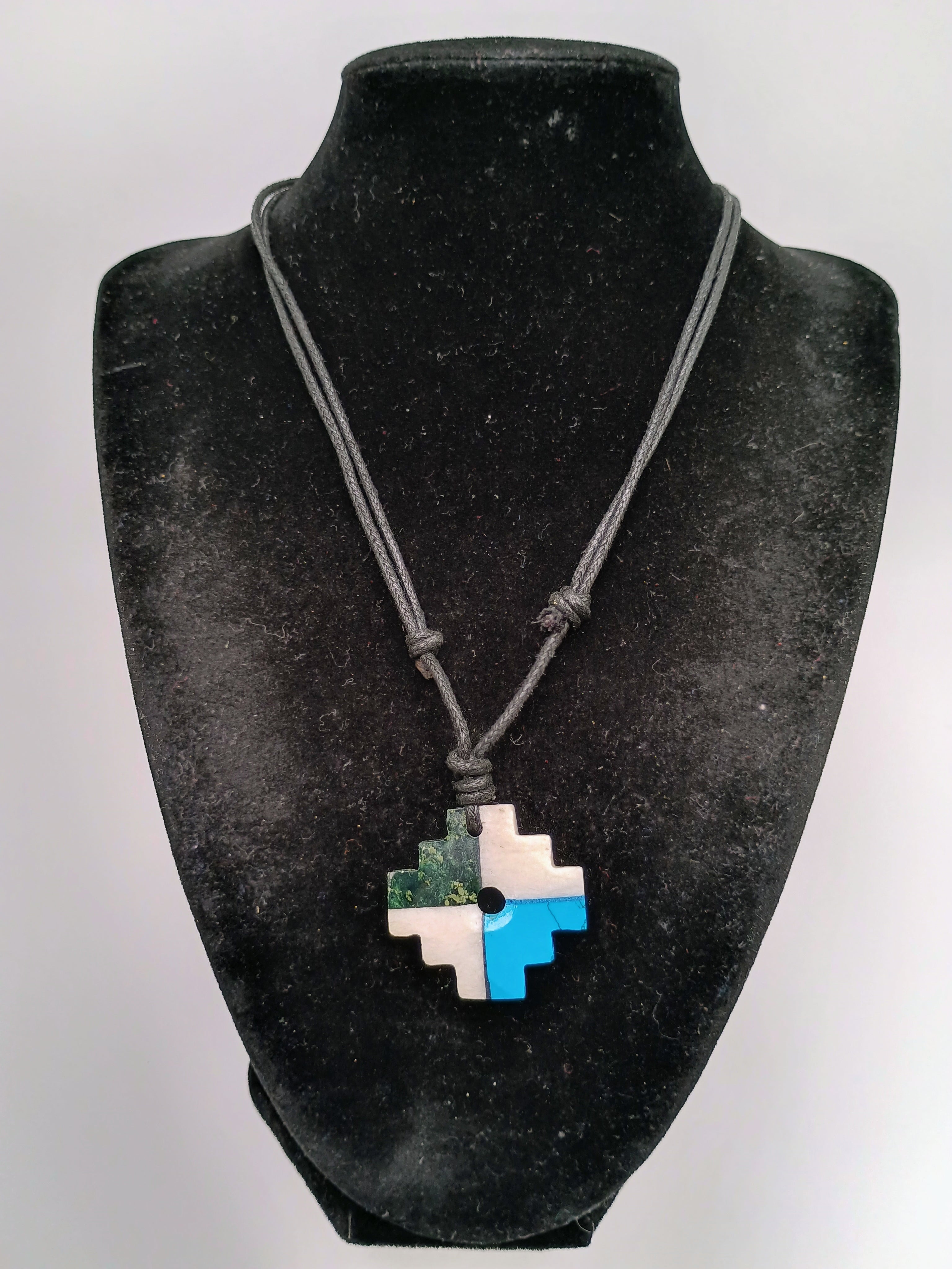 Chakana Inca Necklace, Hand Carved Andean Cross, Natural Stone