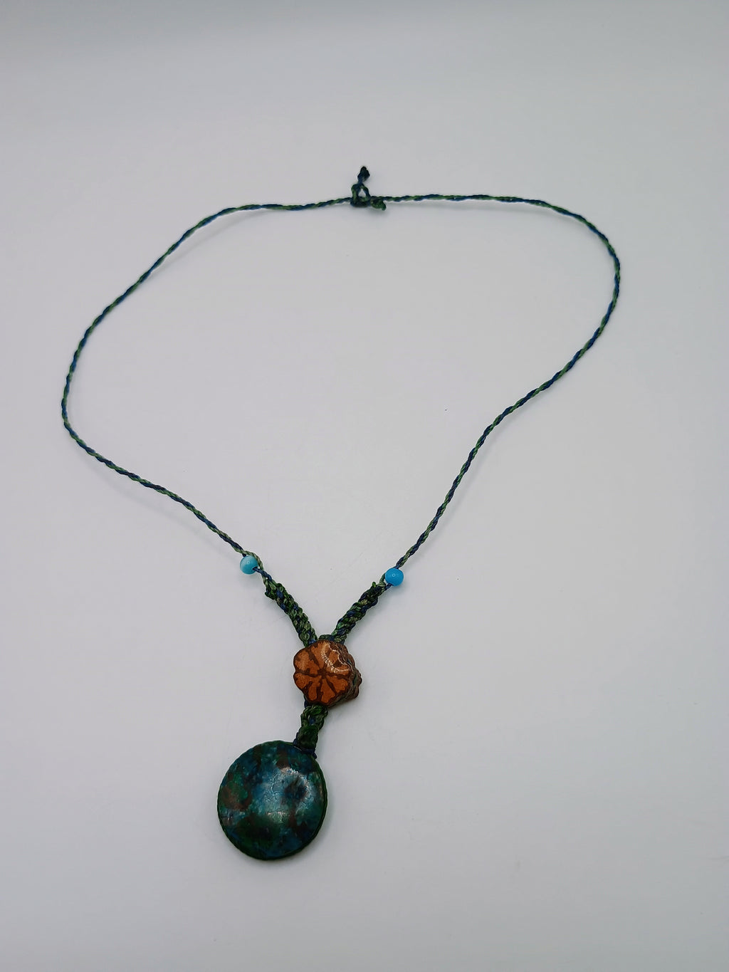 Macrame Necklace with Natural Turquoise and Ayahuasca Flower