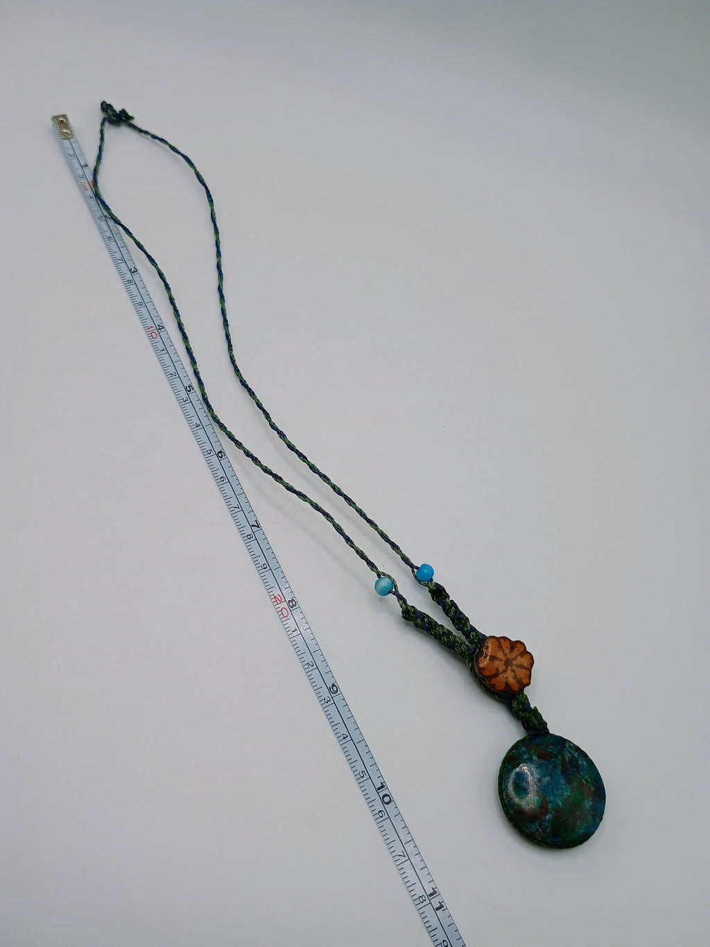 Macrame Necklace with Natural Turquoise and Ayahuasca Flower