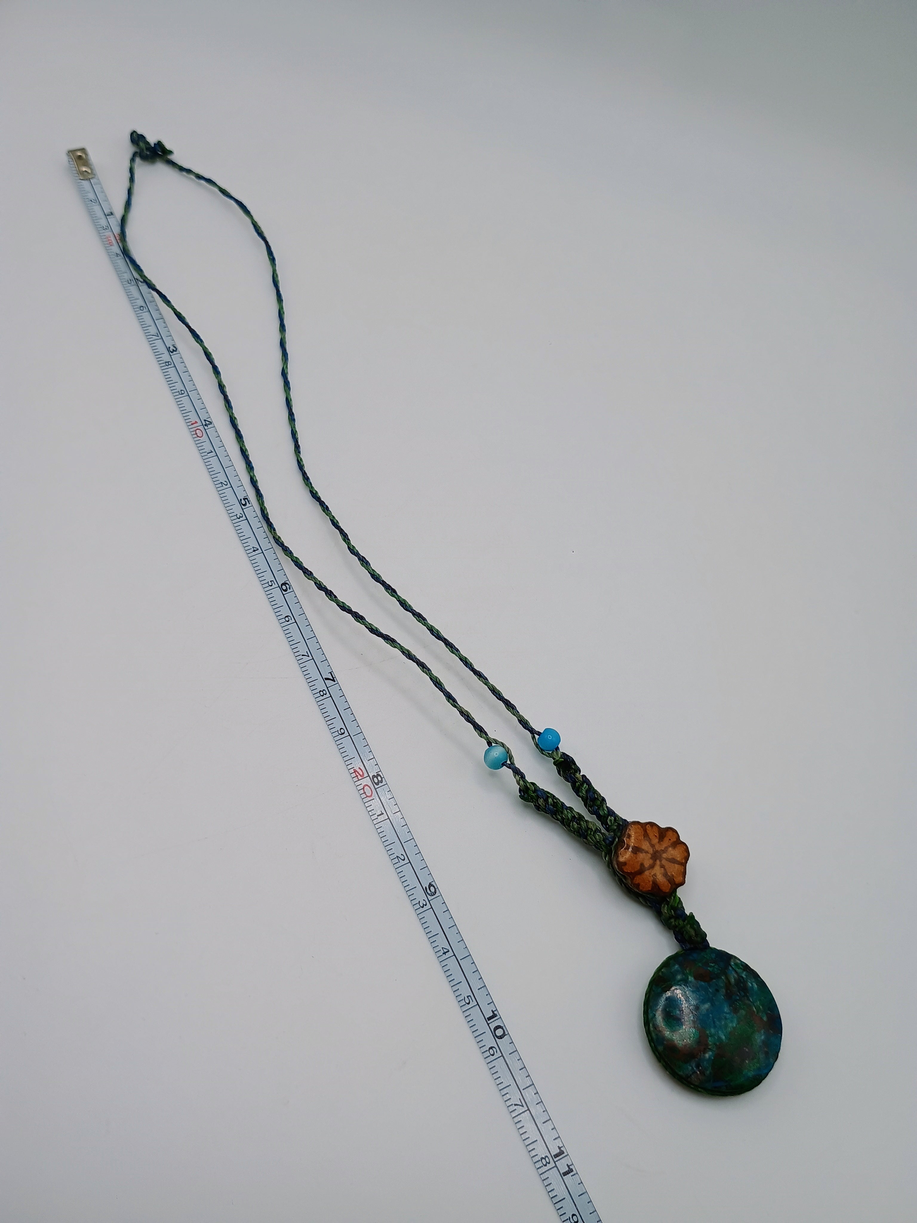 Macrame Necklace with Natural Turquoise and Ayahuasca Flower