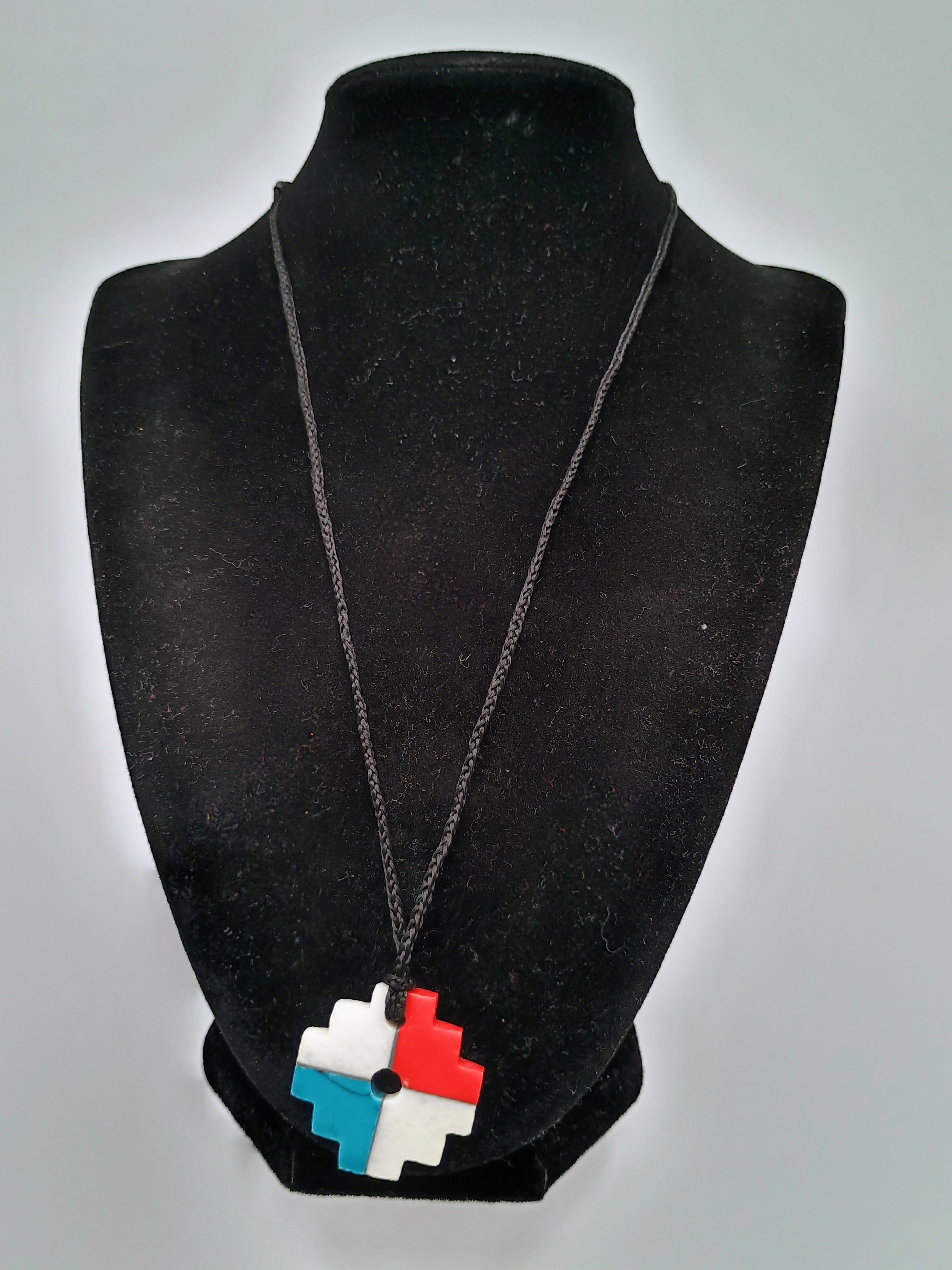 Handmade Inca Chakana Necklace with Andean Cross and Natural Stone