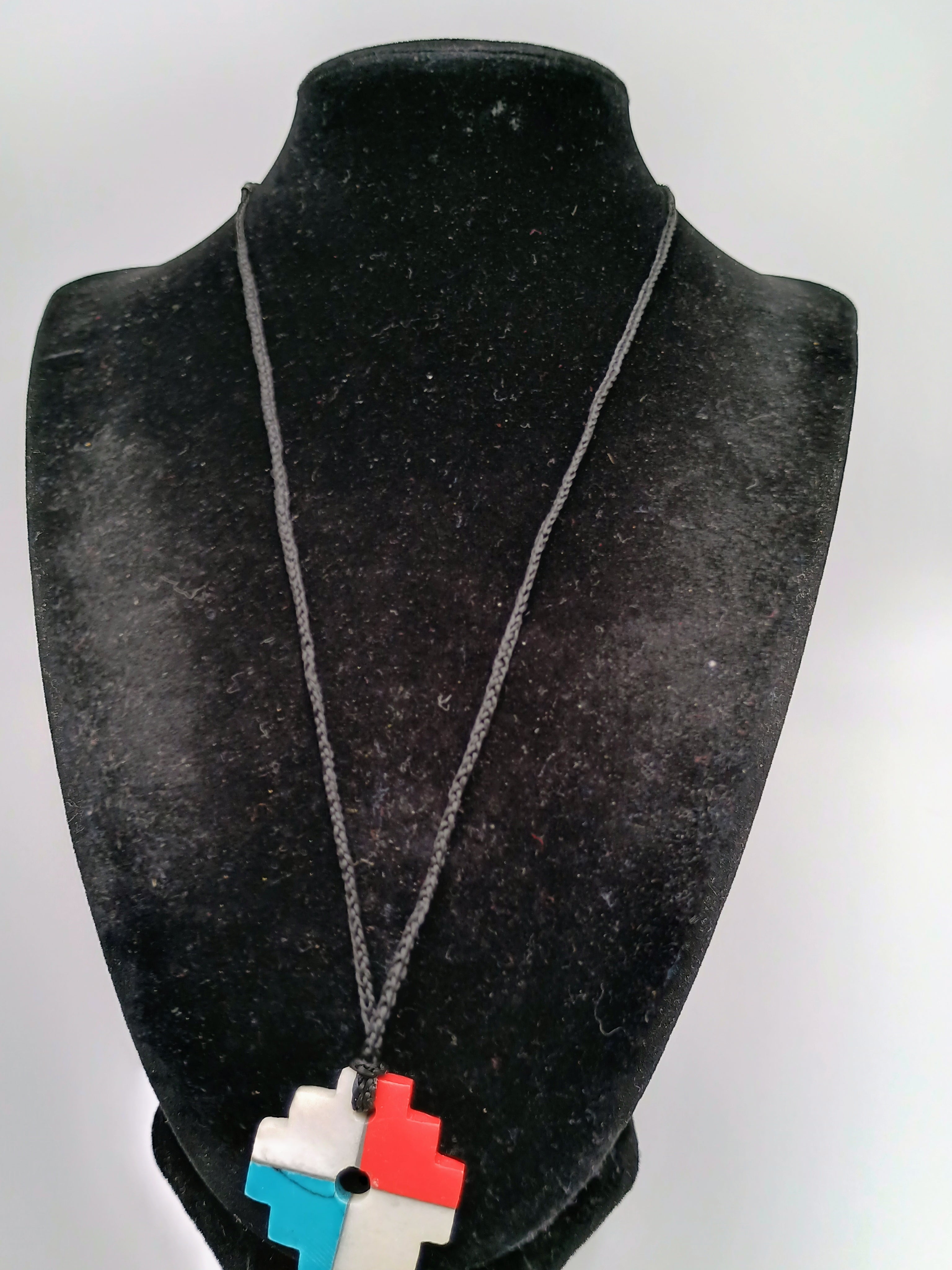Handmade Inca Chakana Necklace with Andean Cross and Natural Stone