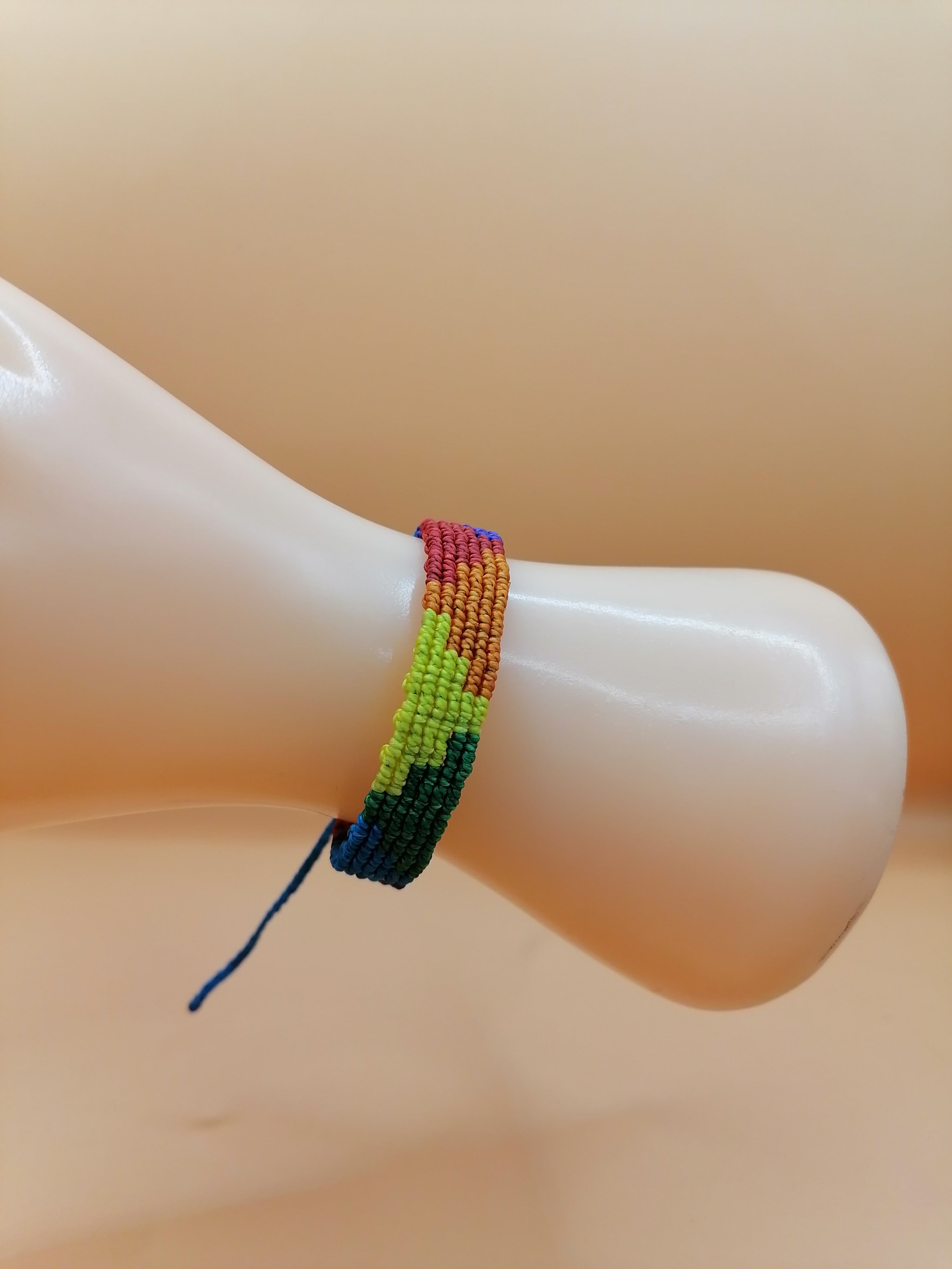 Handmade Rainbow Inca Chakana Macrame Bracelet LGBTQ Pride Bracelet