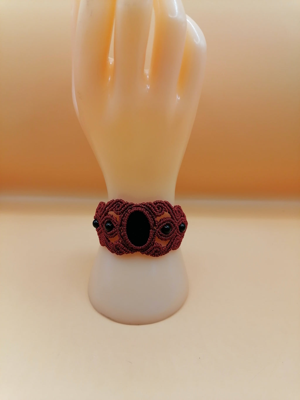 Handmade Macrame Bracelet with Natural Black Onyx