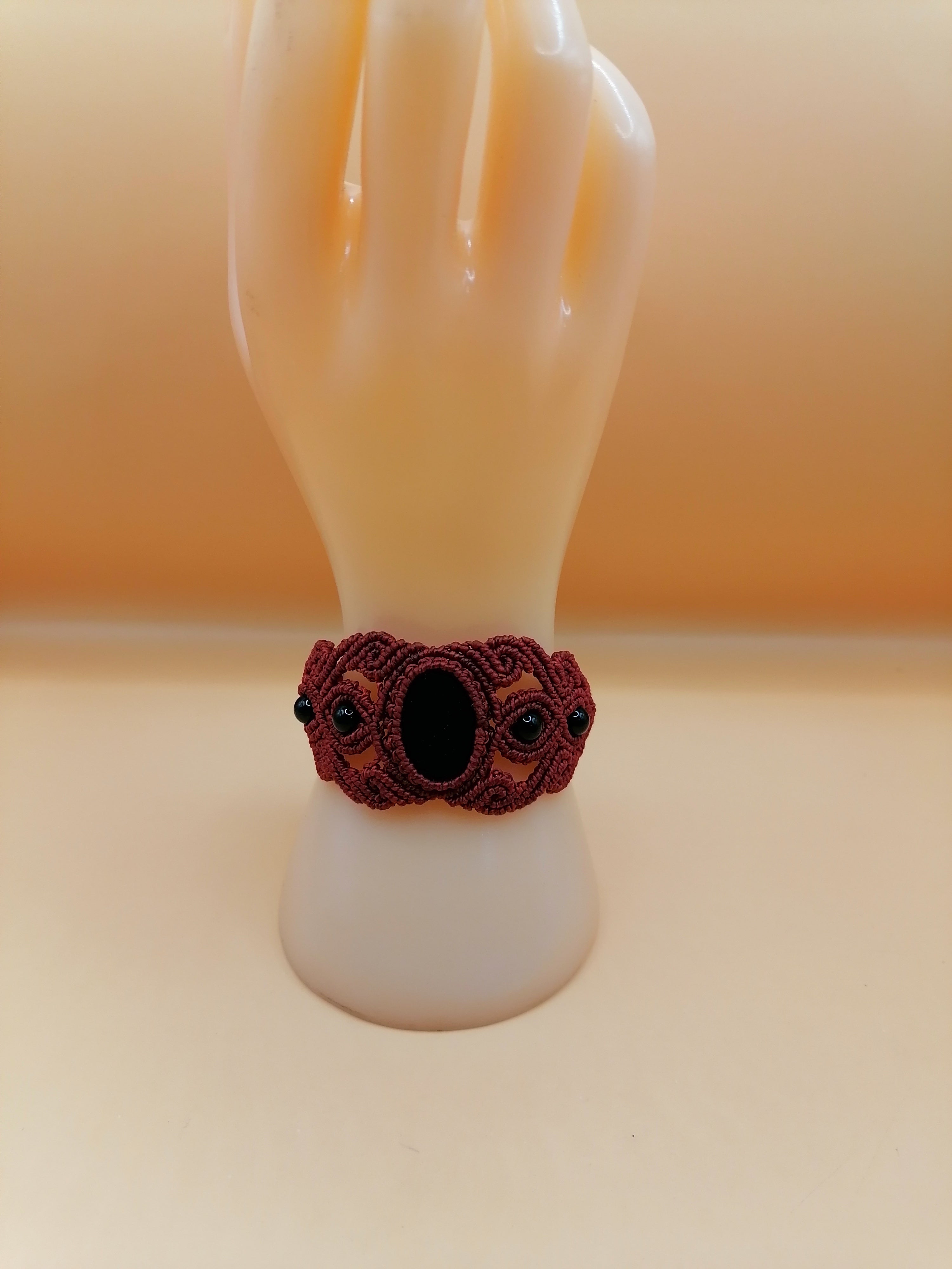 Handmade Macrame Bracelet with Natural Black Onyx