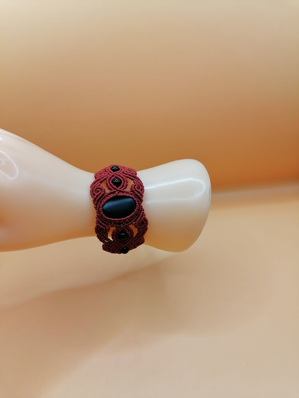 Handmade Macrame Bracelet with Natural Black Onyx