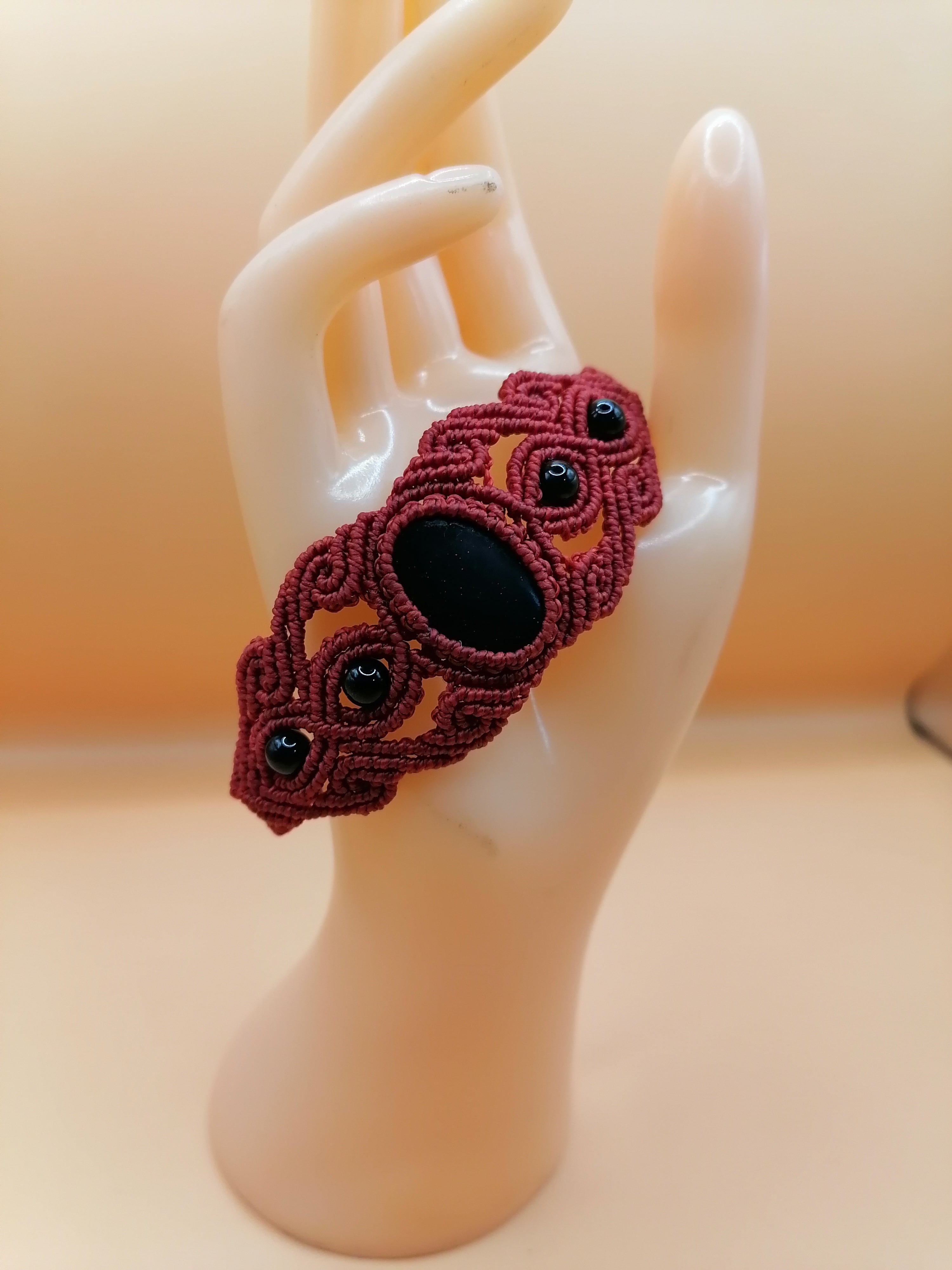 Handmade Macrame Bracelet with Natural Black Onyx