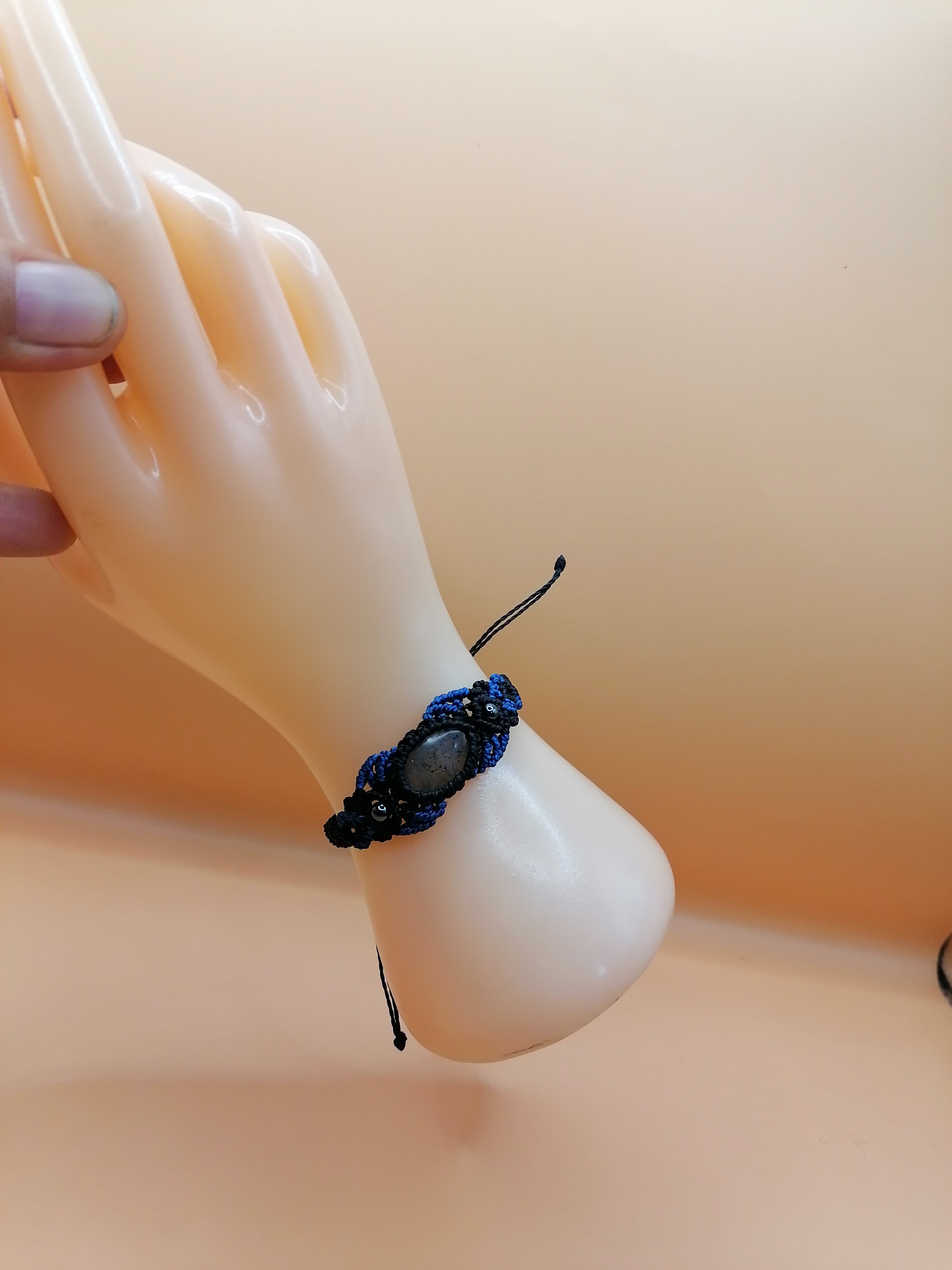 Handmade Adjustable Macrame Bracelet with Natural Stone