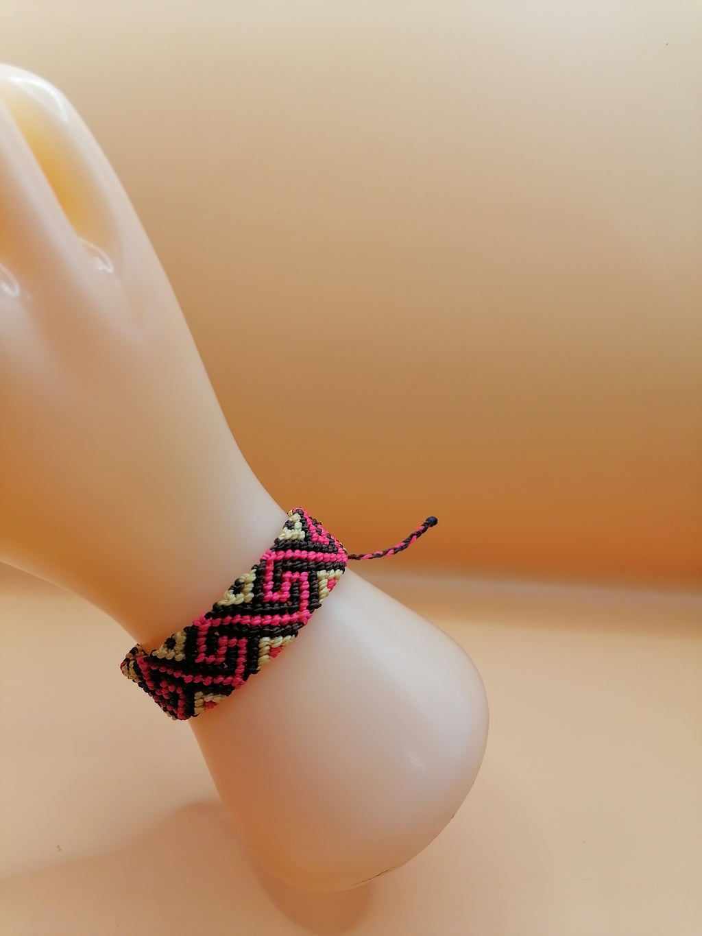 Inca Labyrinth Bracelet Woven Macrame Adjustable Pink Black