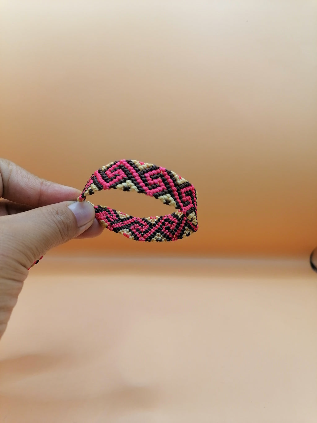 Inca Labyrinth Bracelet Woven Macrame Adjustable Pink Black