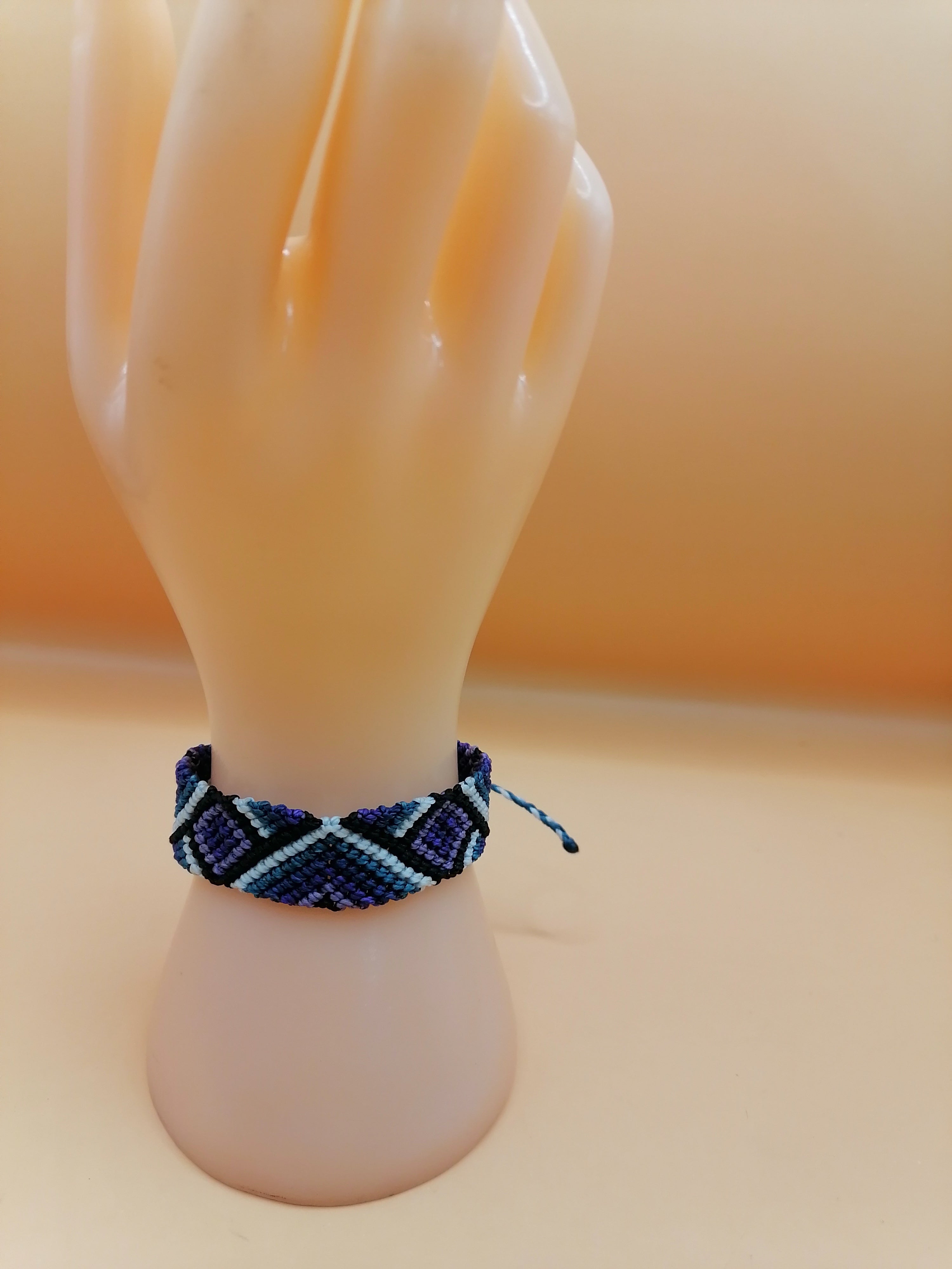 Geometric Macrame Bracelet, Hand-Woven, in Shades of Blue and Purple
