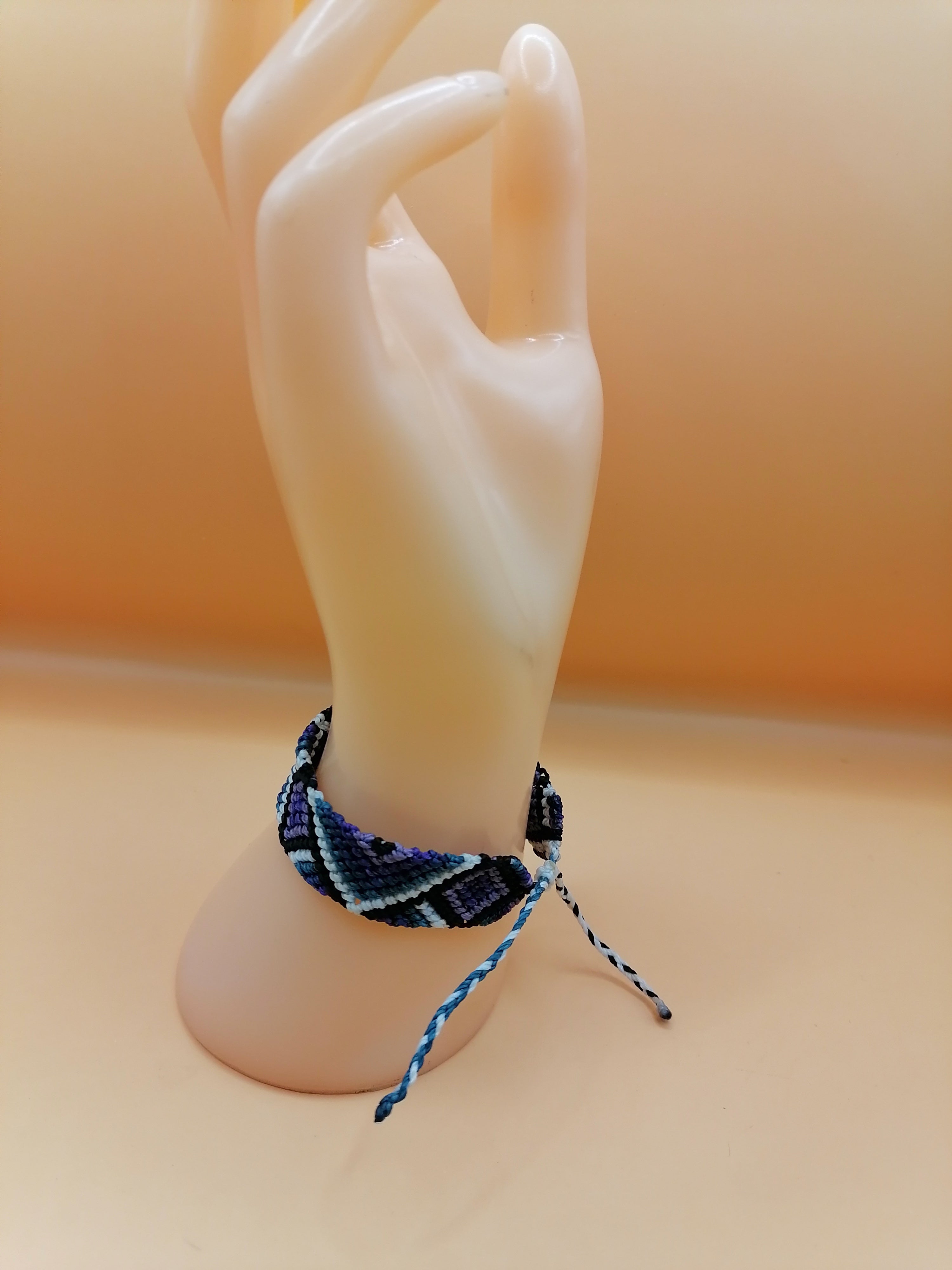 Geometric Macrame Bracelet, Hand-Woven, in Shades of Blue and Purple