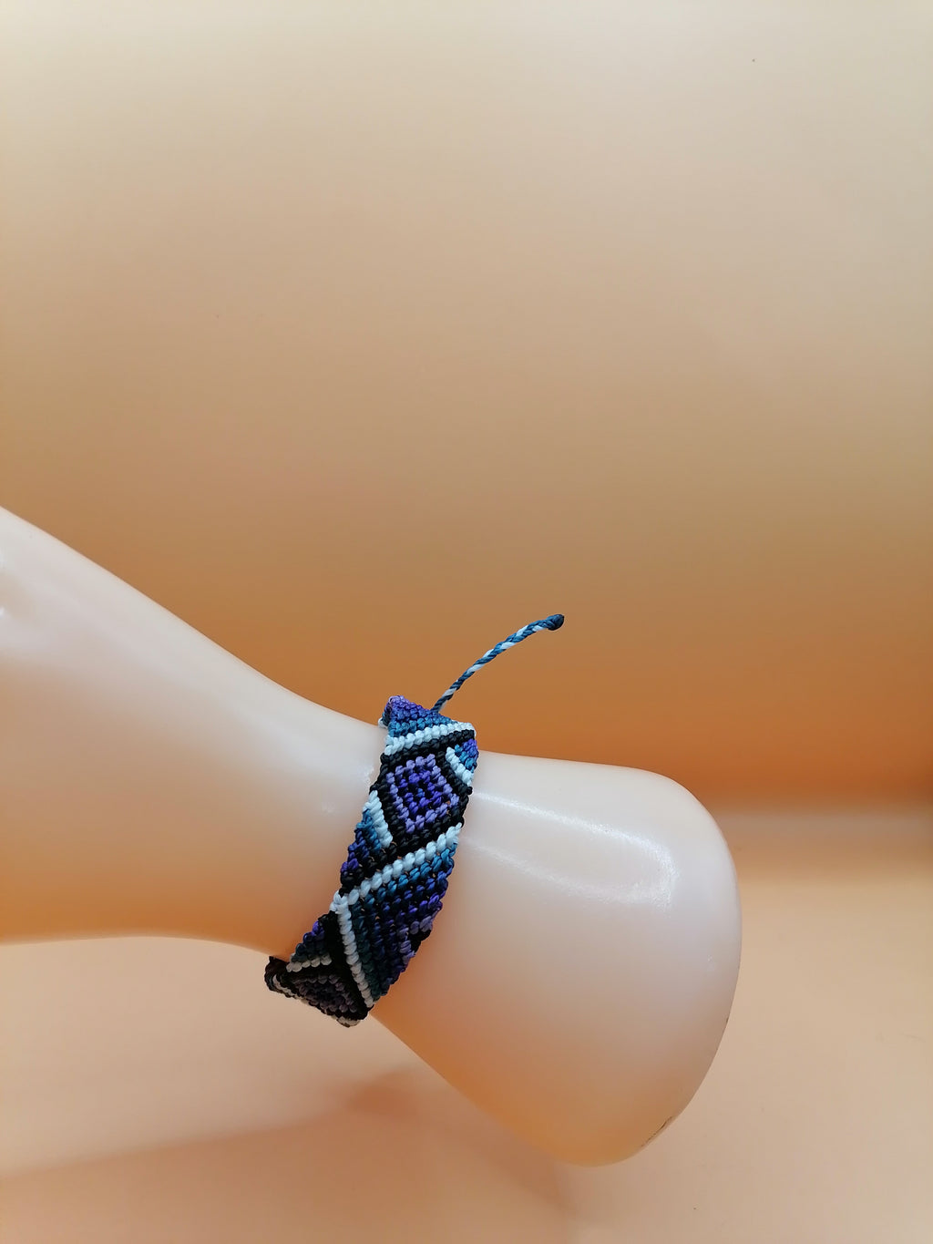 Geometric Macrame Bracelet, Hand-Woven, in Shades of Blue and Purple