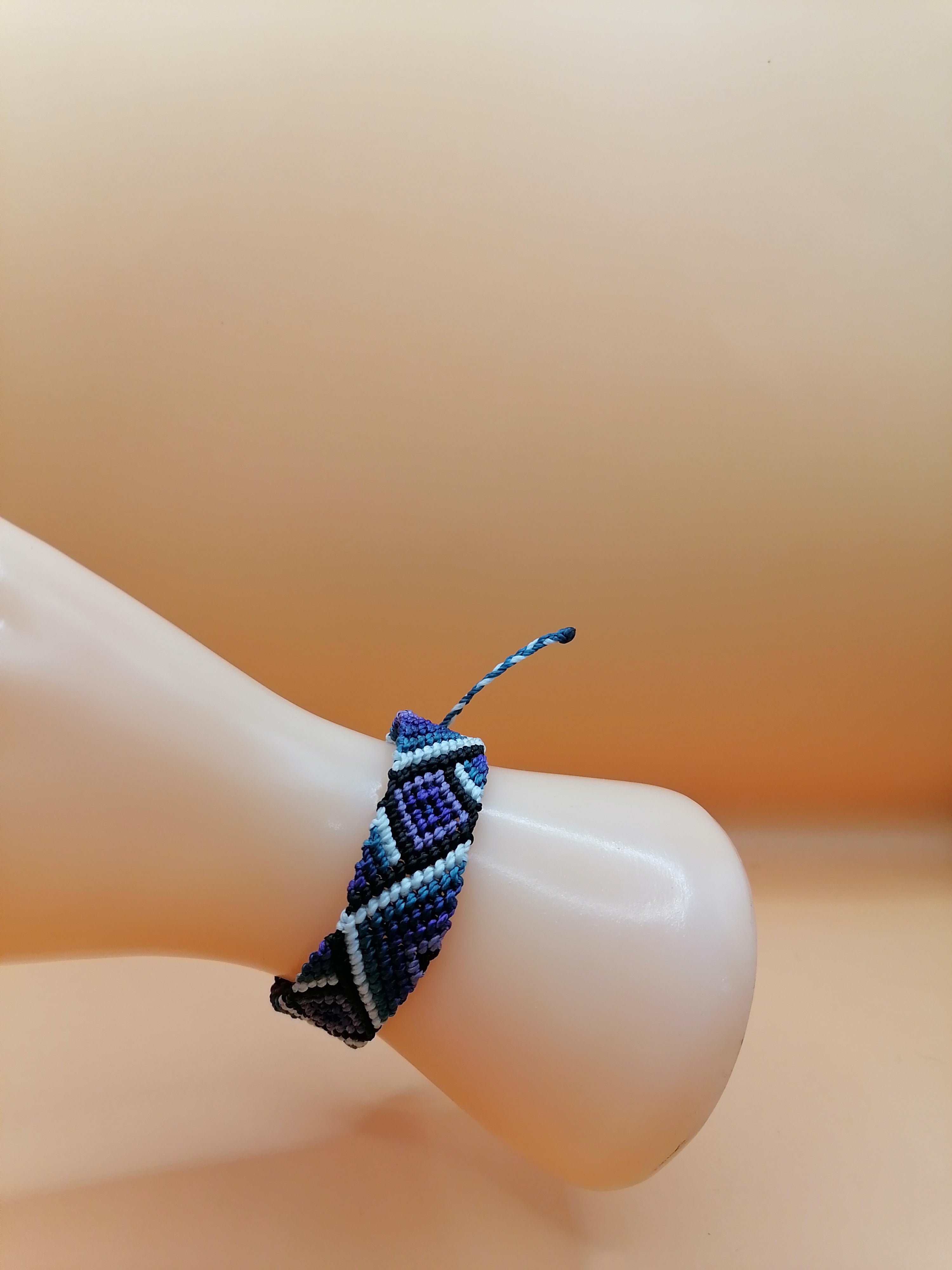 Geometric Macrame Bracelet, Hand-Woven, in Shades of Blue and Purple
