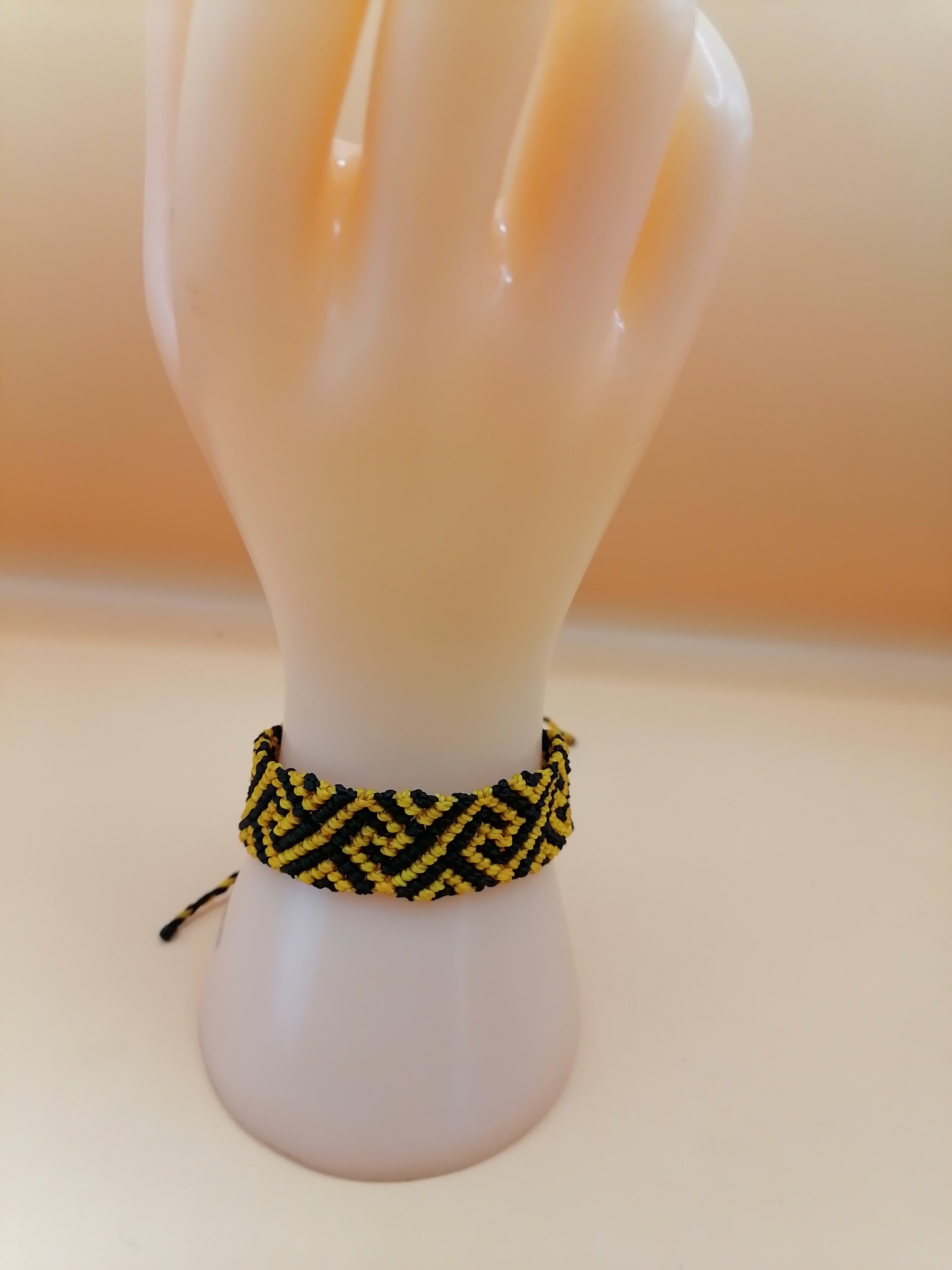 Macrame Bracelet Handmade Design Geometric Bracelet Black Yellow